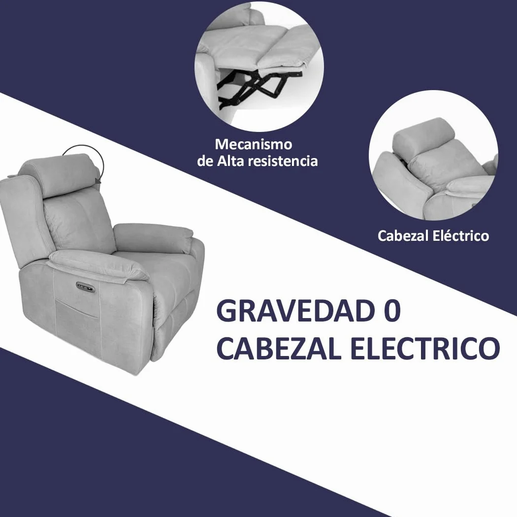 Genérico SILLÓN Relax ELÉCTRICO RECLINABLE Gravedad Cero (SILLÓN Relax ELÉCTRICO Gravedad 0 Y Cabezal, Gris)