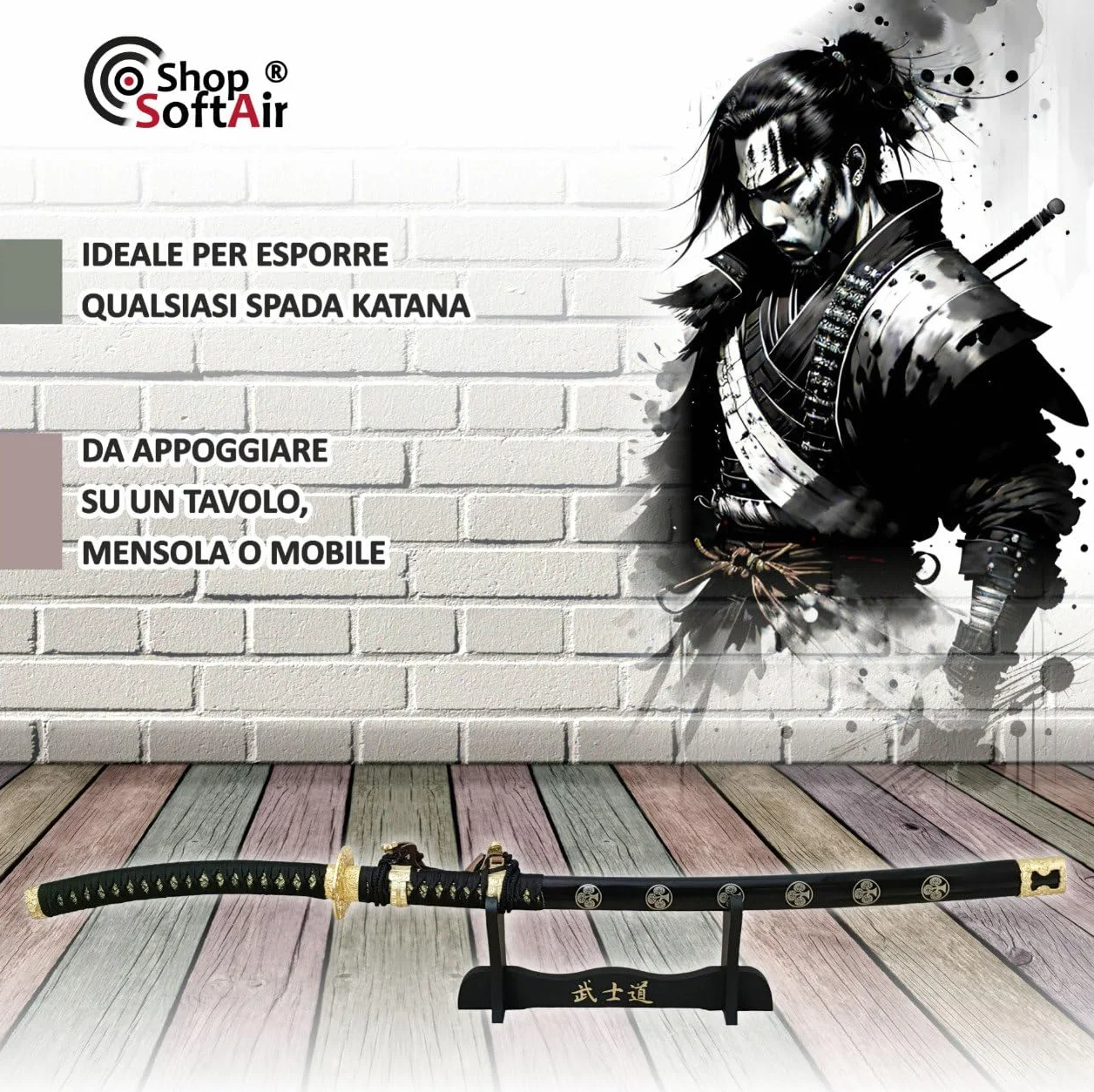 Katana Soporte de pie expositor de madera 1 plaza mesa