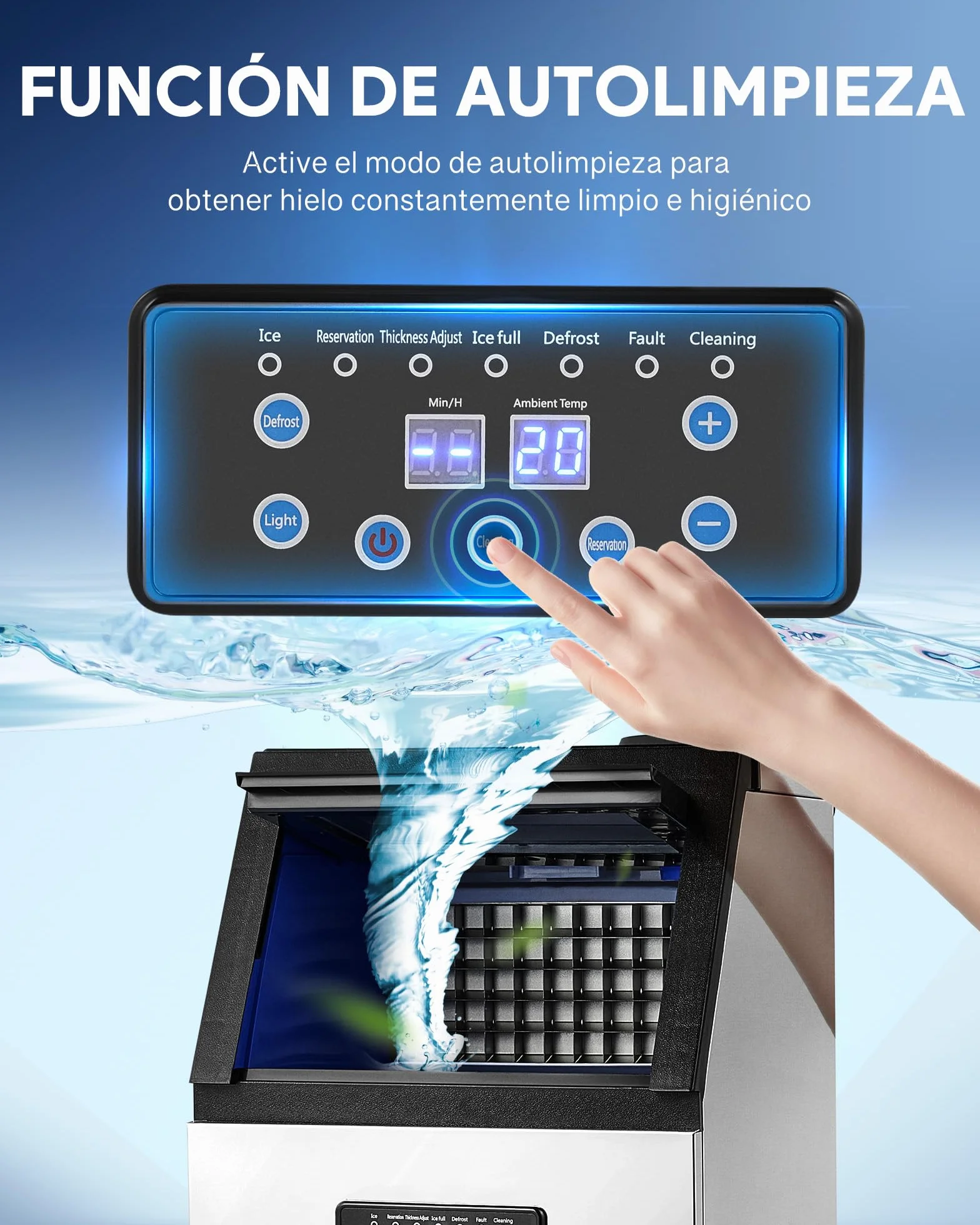 CREWORKS Máquina de Hielo Industrial 73 kg/24 h, 45 Cubitos por Ciclo, Almacenamiento 10 kg, Máquina para Hacer Hielo en Cubos para Bar, Restaurante y Cafetería