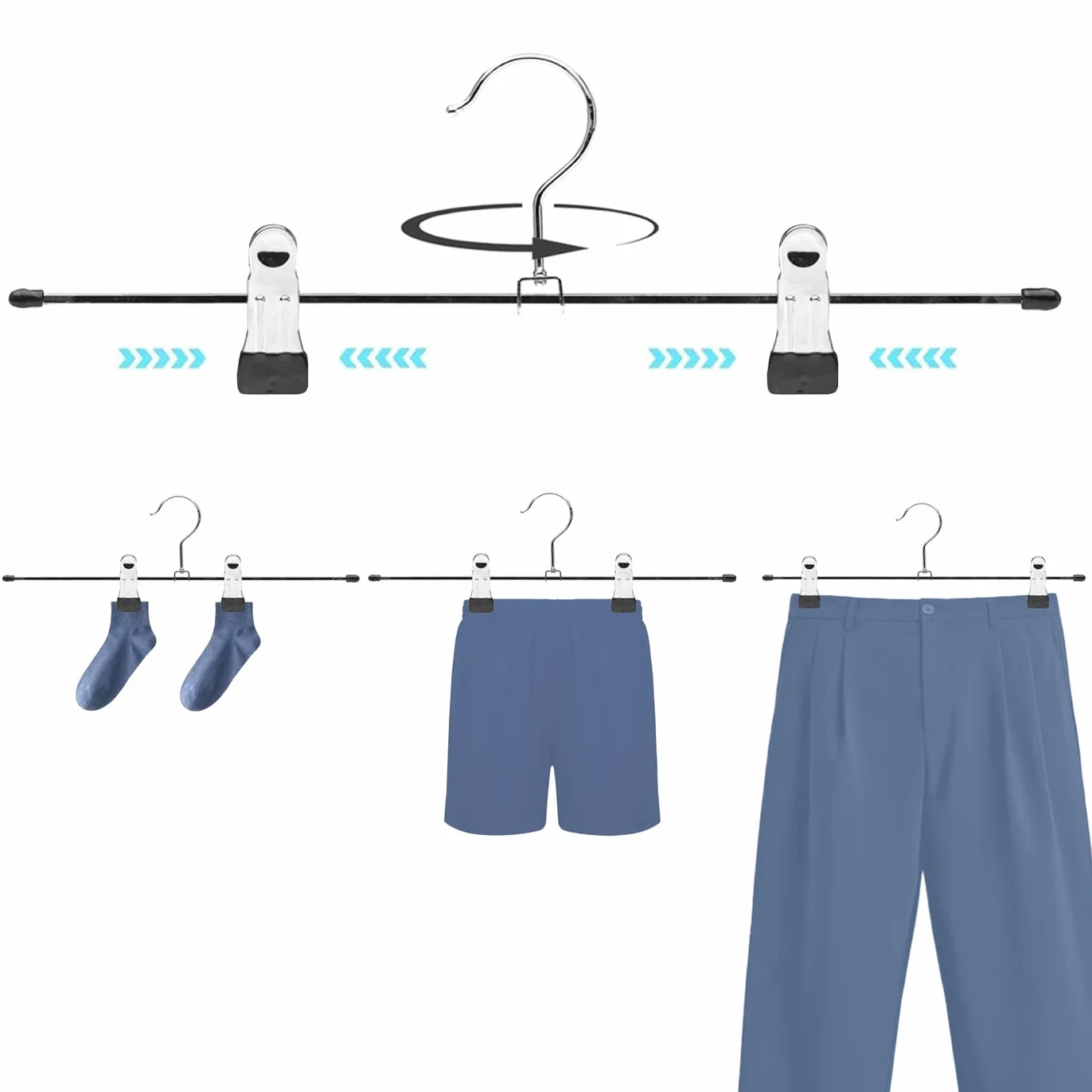 Perchas Metálicas para Pantalones 42 Unidades, 35.5cm de Largo Perchas Metal con Pinzas Clips Antideslizantes para Pantalones, Ropa Interior, Faldas, Calcetines (42 Unidades)