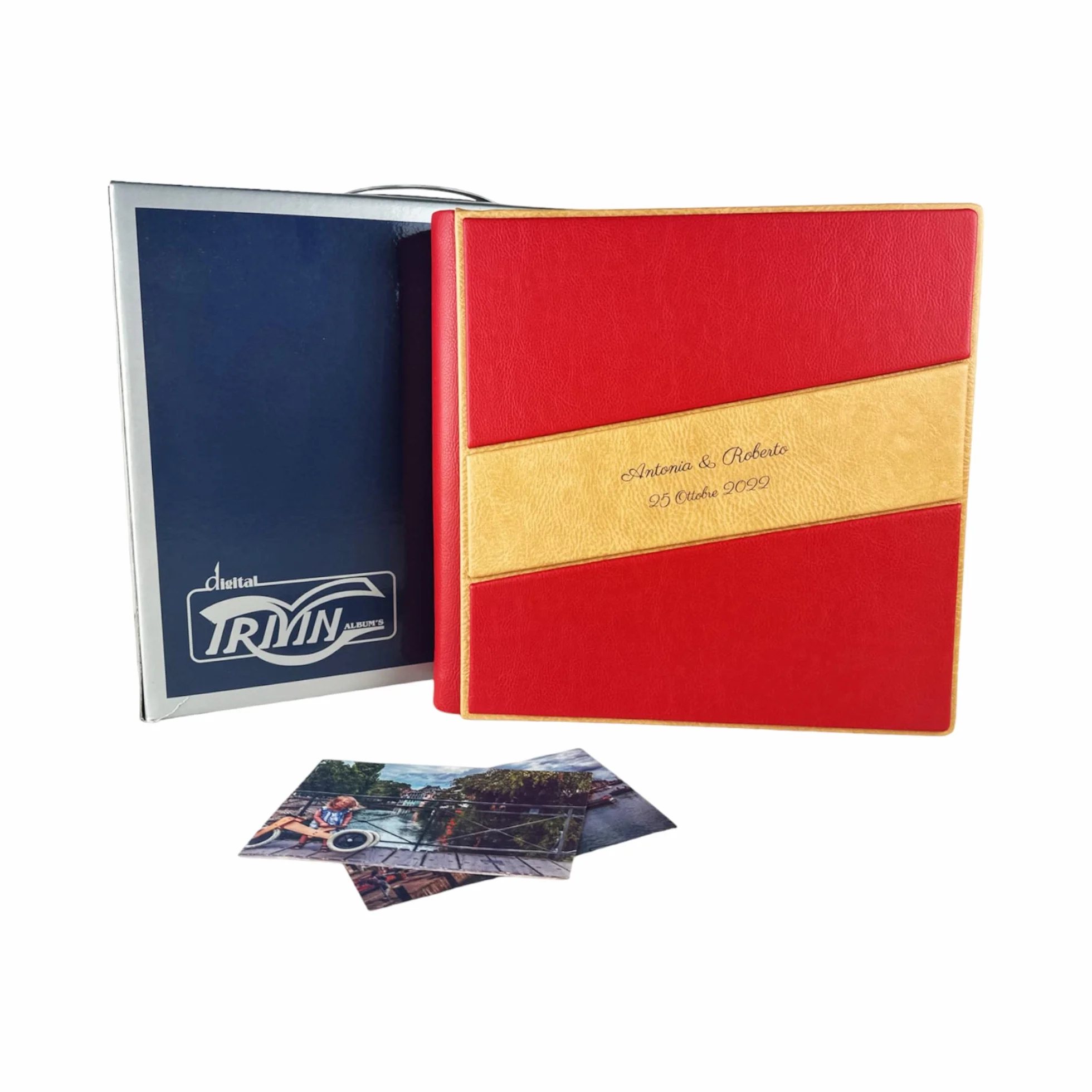 TriVin Art -Saturno- Álbum de fotos artesanal de piel sintética, varios tamaños y personalizable con grabado, ideal para cualquier evento. (rojo)