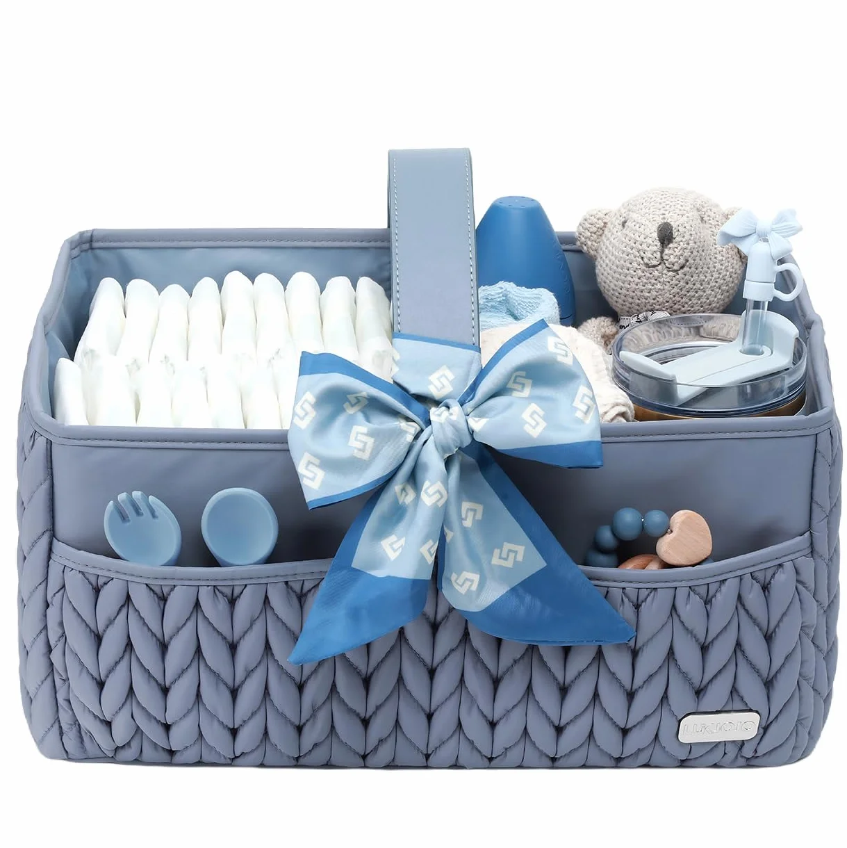 Organizador de pañales cesta almacenamiento portátil para recién nacidos baby shower azul ceniza