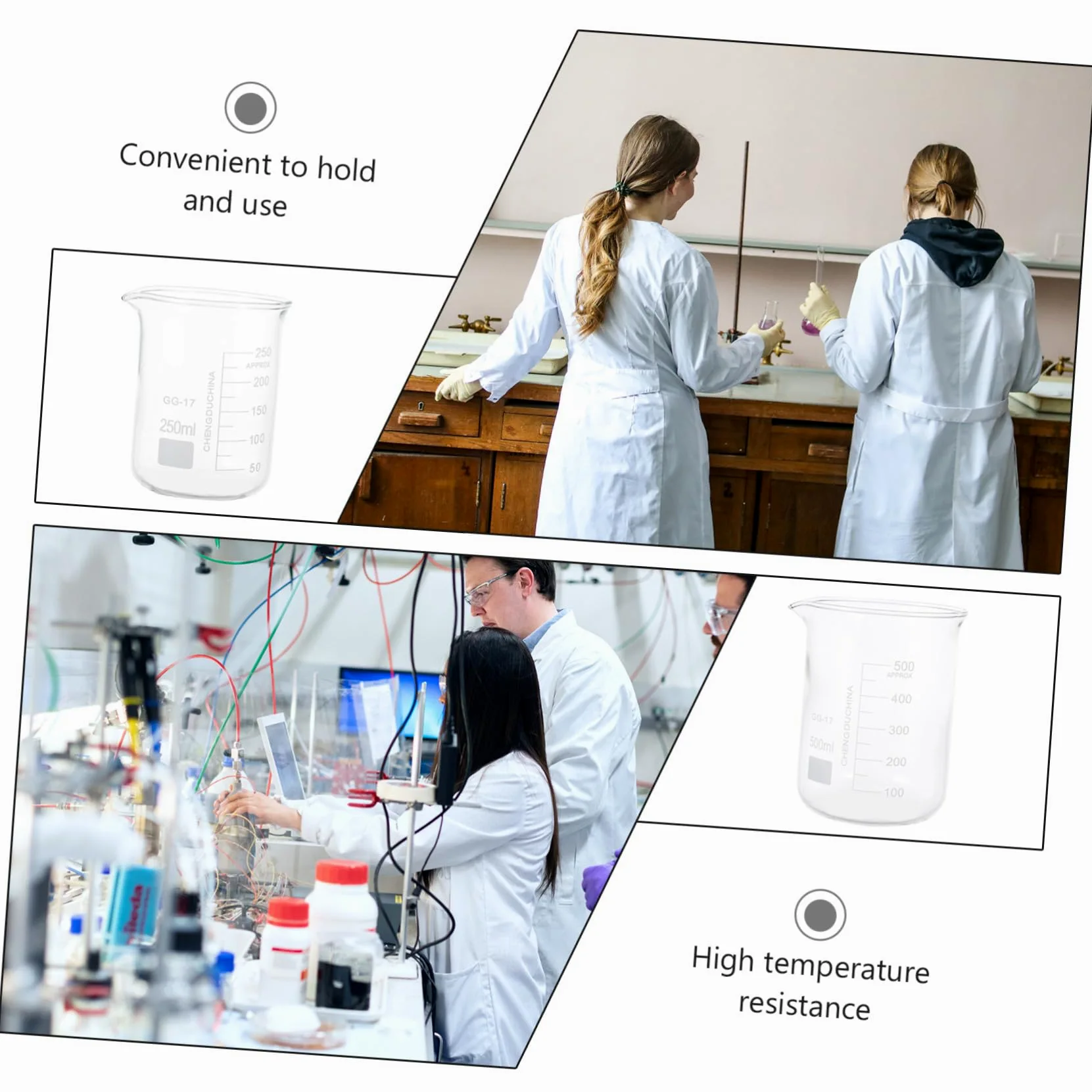 BESTYASH Vasos Medidores Transparentes de Vidrio 5 Piezas para Laboratorio | Tazas Medidoras de Líquidos, Porta Líquidos a Escala, Decoracion Colegio