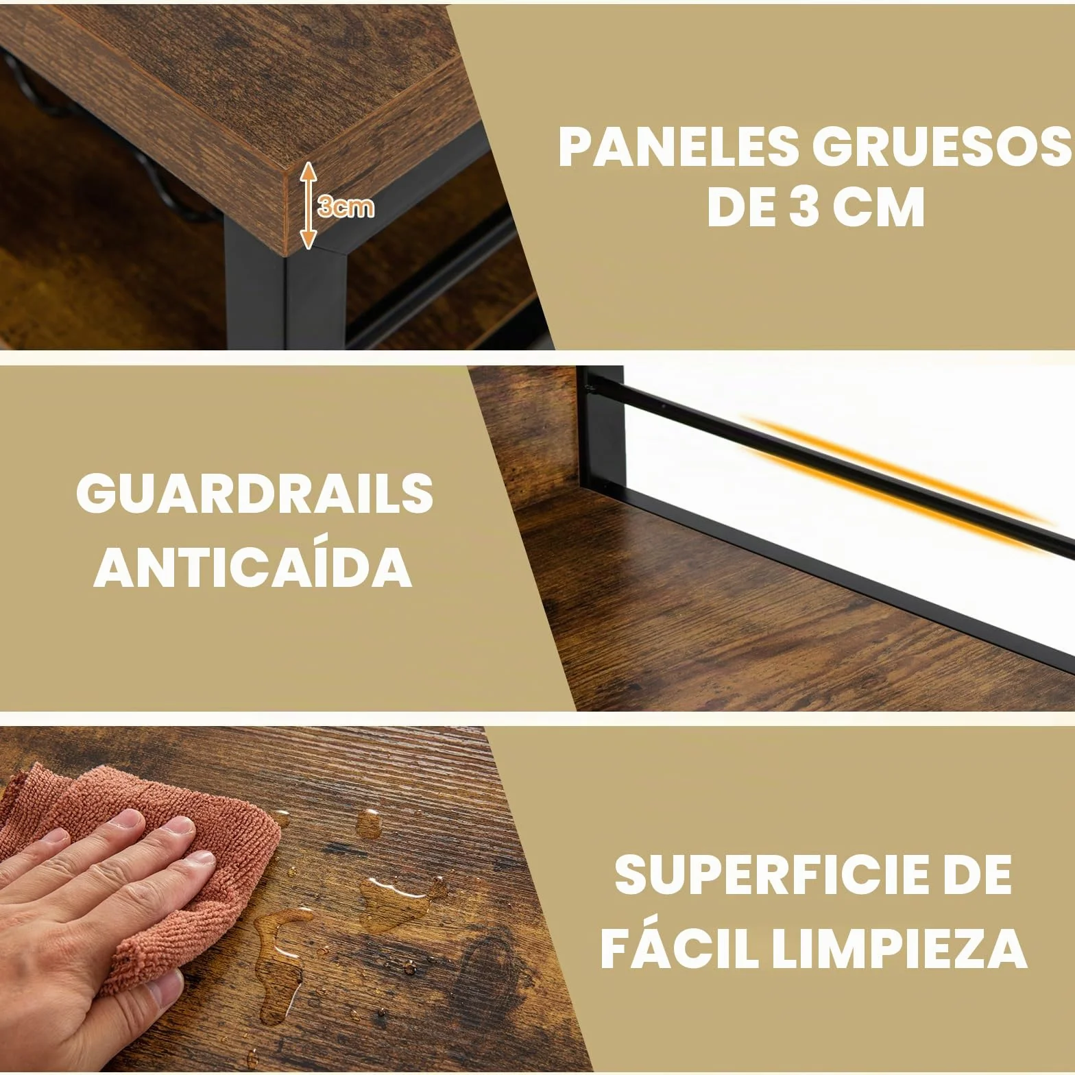 KOMFOTTEU Mesa Alta de Bar para Cocina, Mesa Barra de 4 Niveles con Botellero y Soporte para Cristal, Mueble de Comedor con Reposapiés, 120 x 60 x 101 cm (Industrial)