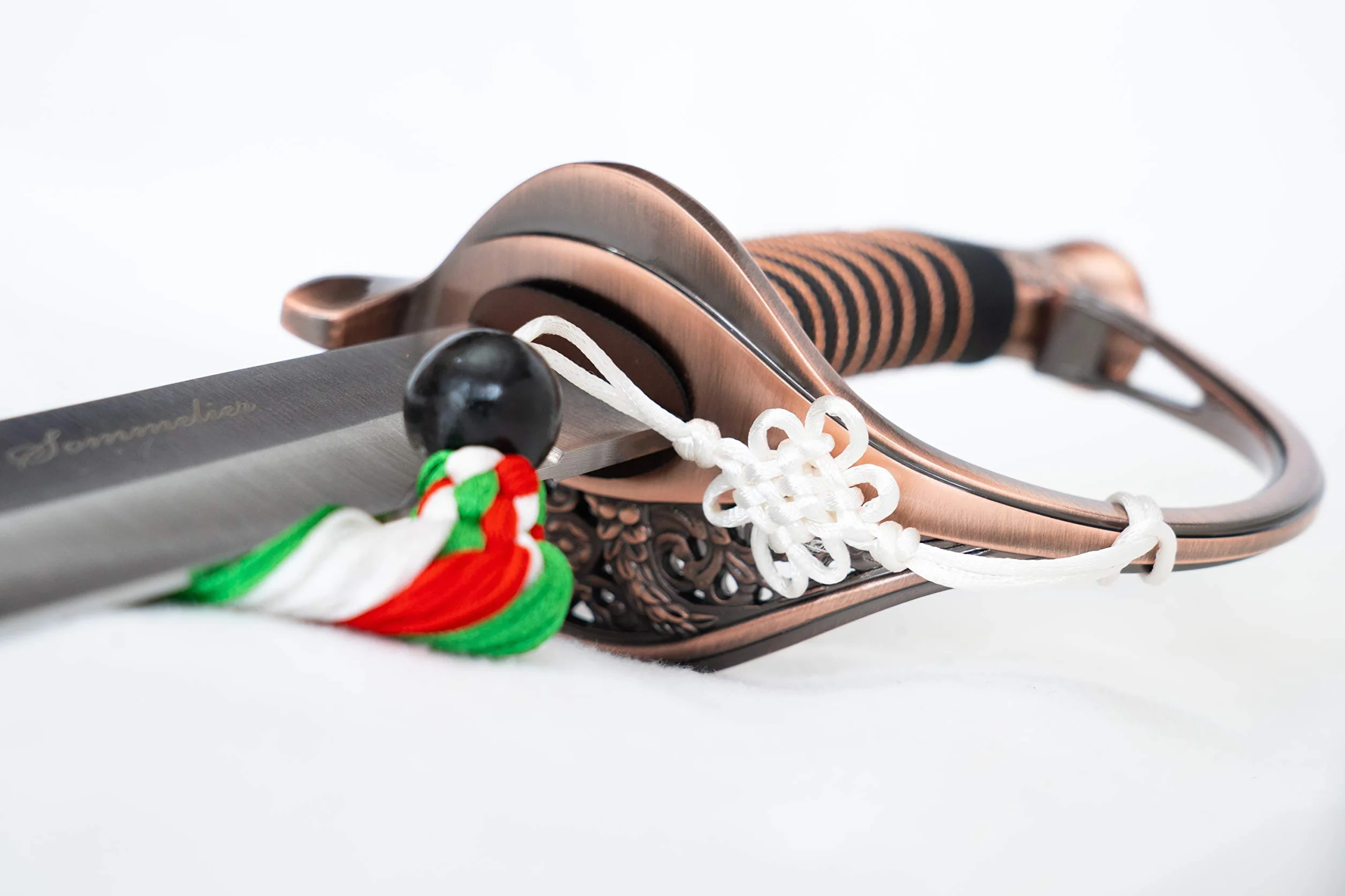 YesEatIs - Sable de Champán para Sommelier con Caja de Madera de Exposición - Mango de Color Bronce - 2 Cordones Incluidos