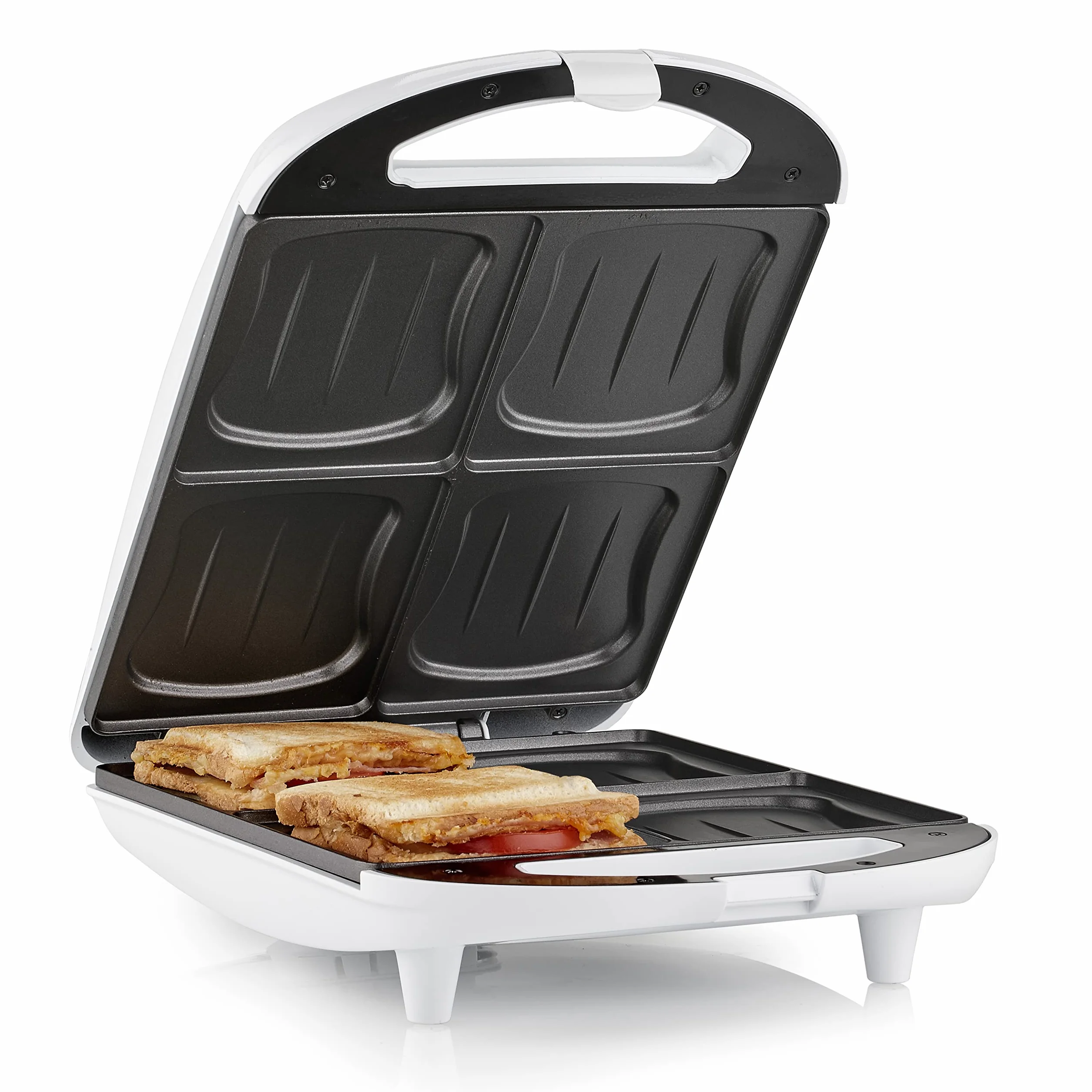 Tristar SA-3065 Sandwichera XL para 4 sándwiches, 1300 W, 26 x 24 cm, Negro/Blanco