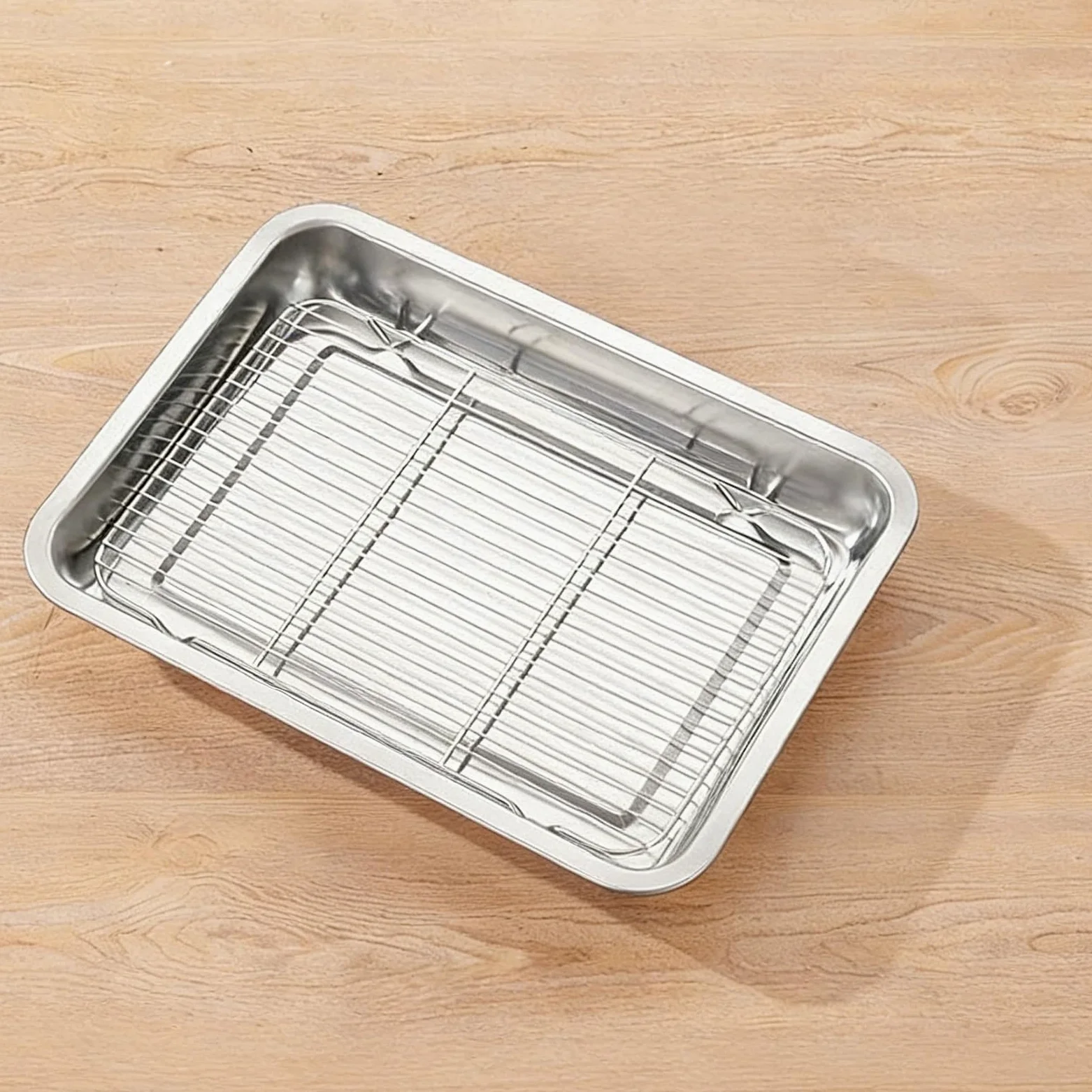 Bandeja Horno Acero Inoxidable con Rejilla de Enfriamiento, Bandejas para Servir Comida de Metal de Acero Inoxidable para Escurrir Agua y Aceite y a la Parrilla(50x35x5cm/20x14x2in)