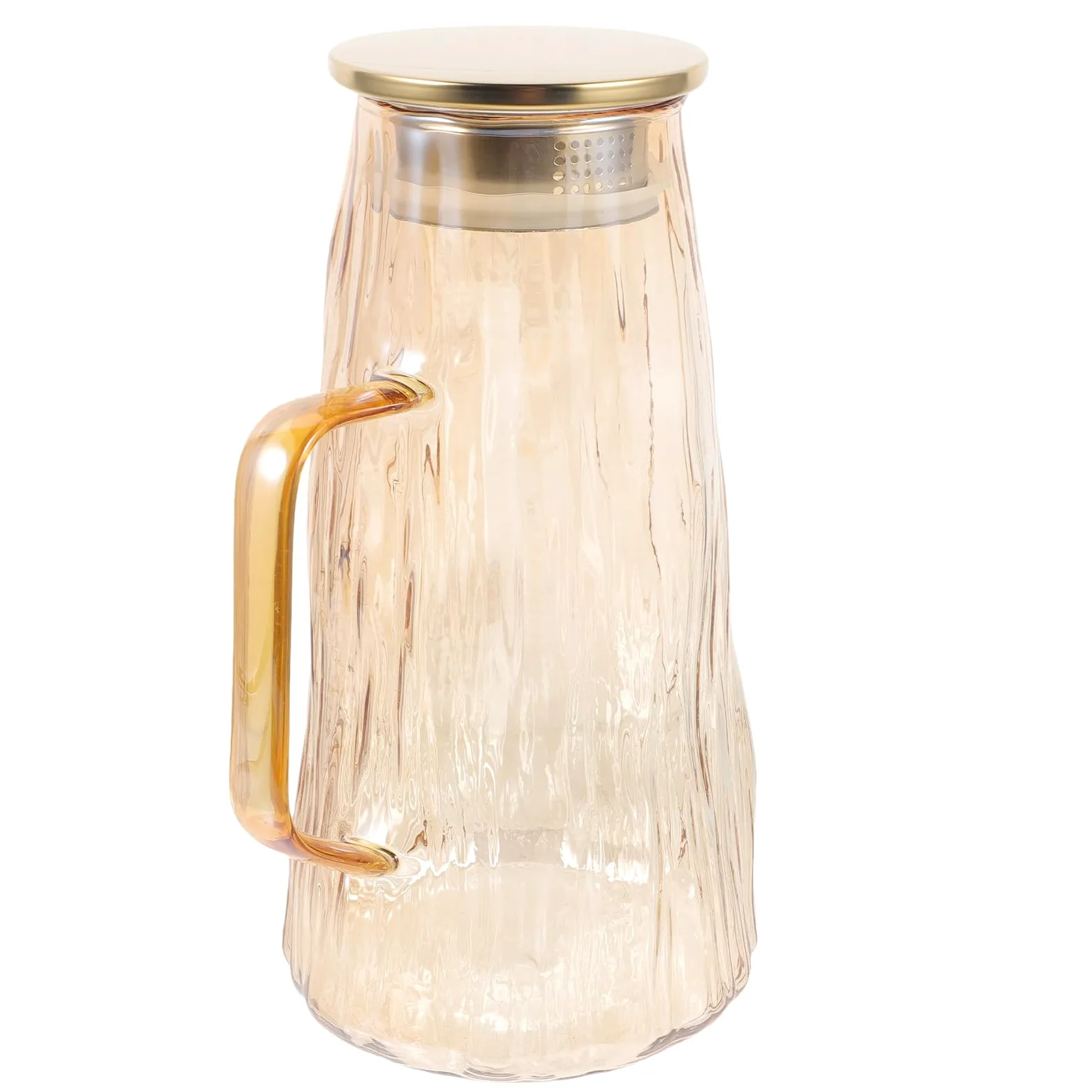 Mipcase Jarra de Agua de Cristal Engrosada para Té E Infusor de Frutas, Resistente a Altas y Bajas Temperaturas, Capacidad Adecuado para Nevera, Color Dorado, Diseño Seguro y Versátil
