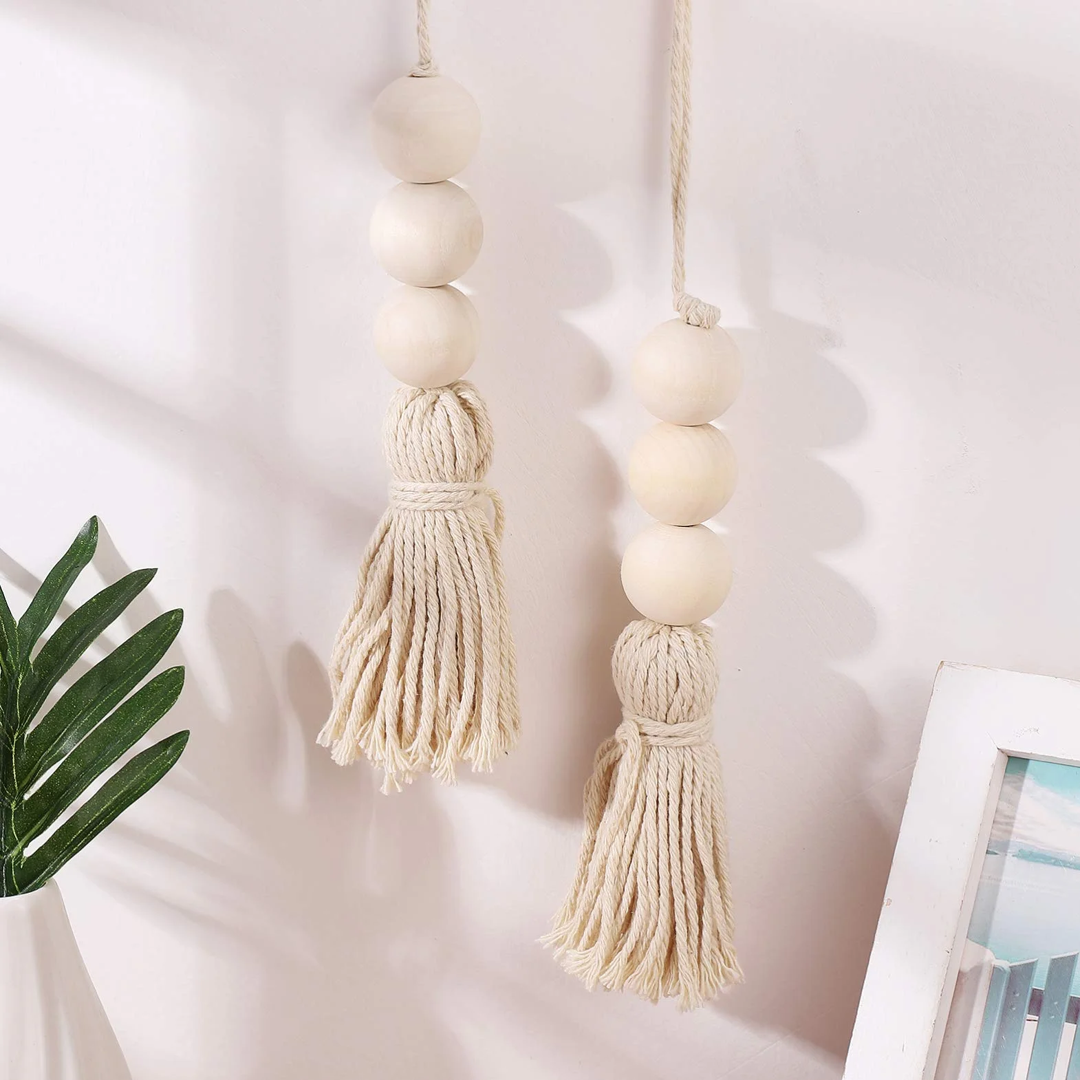 Garneck 8 Piezas de Cuerda de Algodón Retro Adornos de Borla Natural Cuentas Colgantes Manija de La Puerta Decoraciones para La Ventana del Hogar de La Pared
