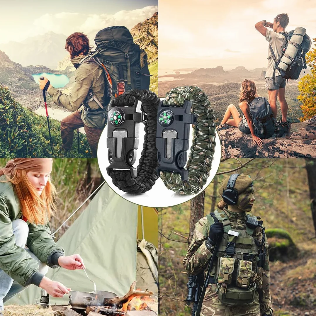 Pulsera de Supervivencia Multifuncional Paracord 2 Piezas para Senderismo Acampada Montañismo