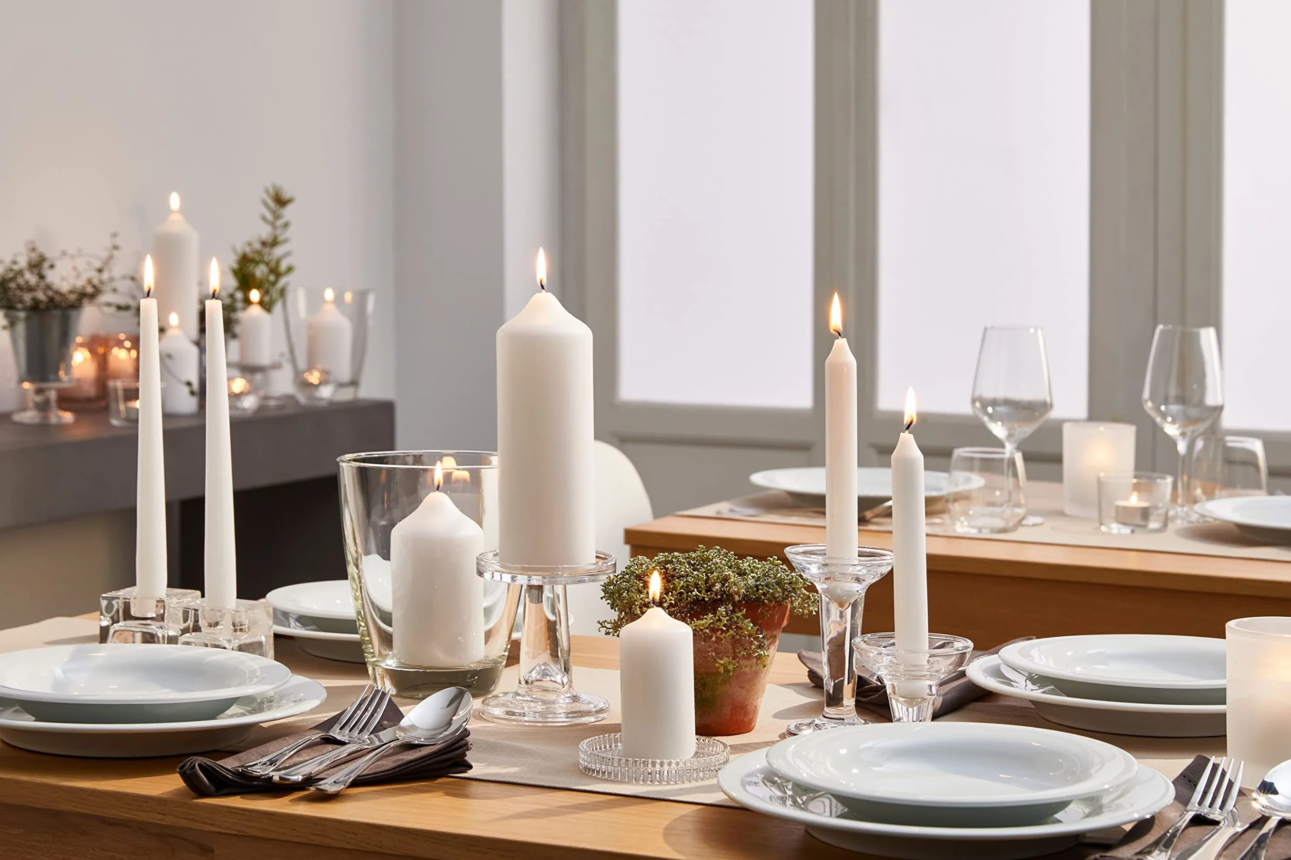 METRO Professional Vela alargada cónica, 240 x ø 22 mm, 7h de combustión, blanco, 60 uds., para restaurantes, terraza, hogar