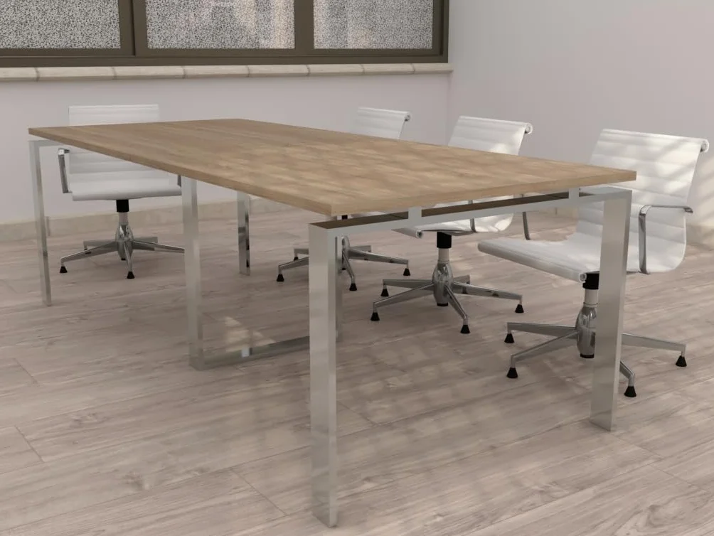Mesa de Reuniones, Conferencias y Oficinas. (240x100). Estructura metálica con Marco Abierto Color Cromado. Fabricado en España. Envio a Toda la Península. (Olmo.)