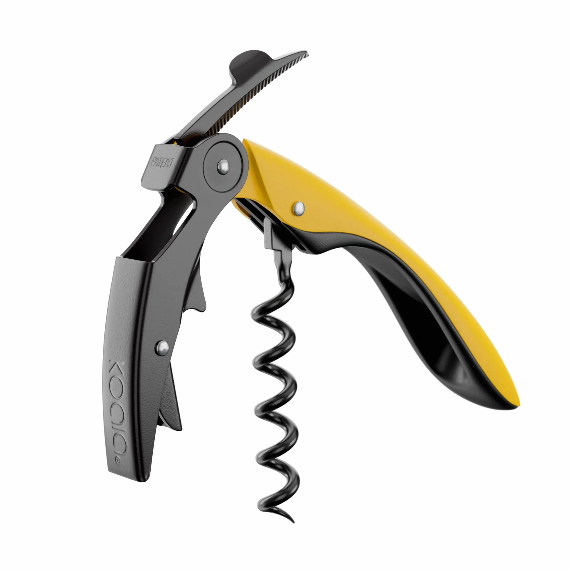 Sacacorchos profesional de doble palanca con espiral de teflón y navaja – Acero inoxidable y mango ergonómico – Color Amarillo
