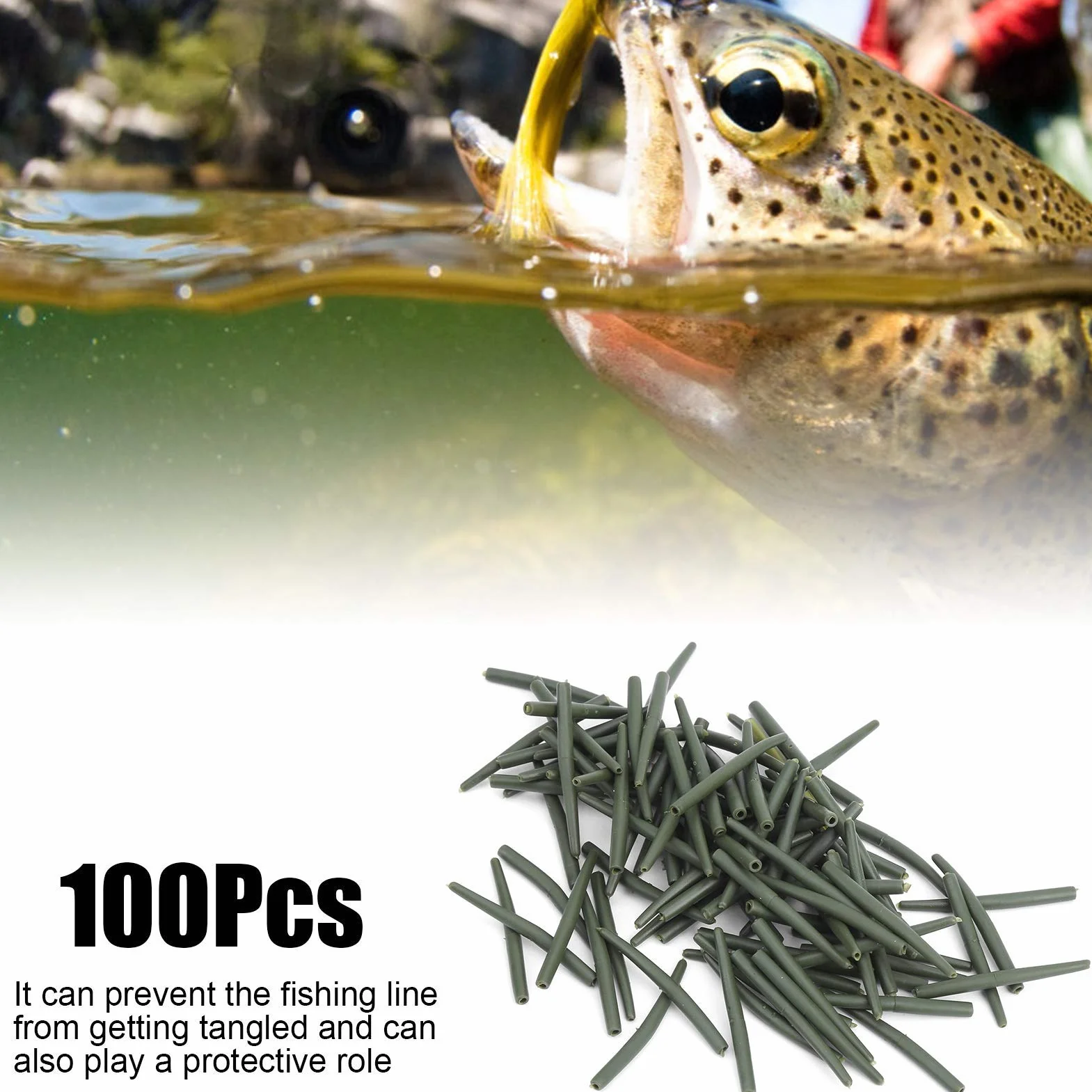 HERCHR Pesca Mangas Anti Enredo 100 Piezas Tubos de Goma 36 mm Anticorrosión