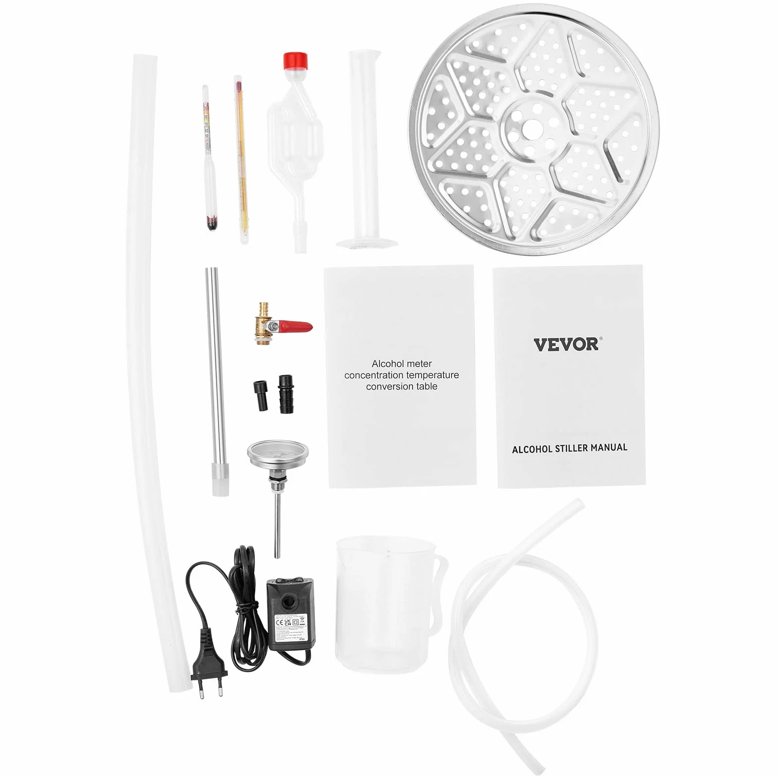 VEVOR Destilador de Alcohol para Uso Doméstico con Bomba de Agua 6,8-8 W Capacidad de 70L Kit de Destilación de Alcohol de Acero Inoxidable Kit de Destilador de Agua para Vino, Licor, Aceite Esencial