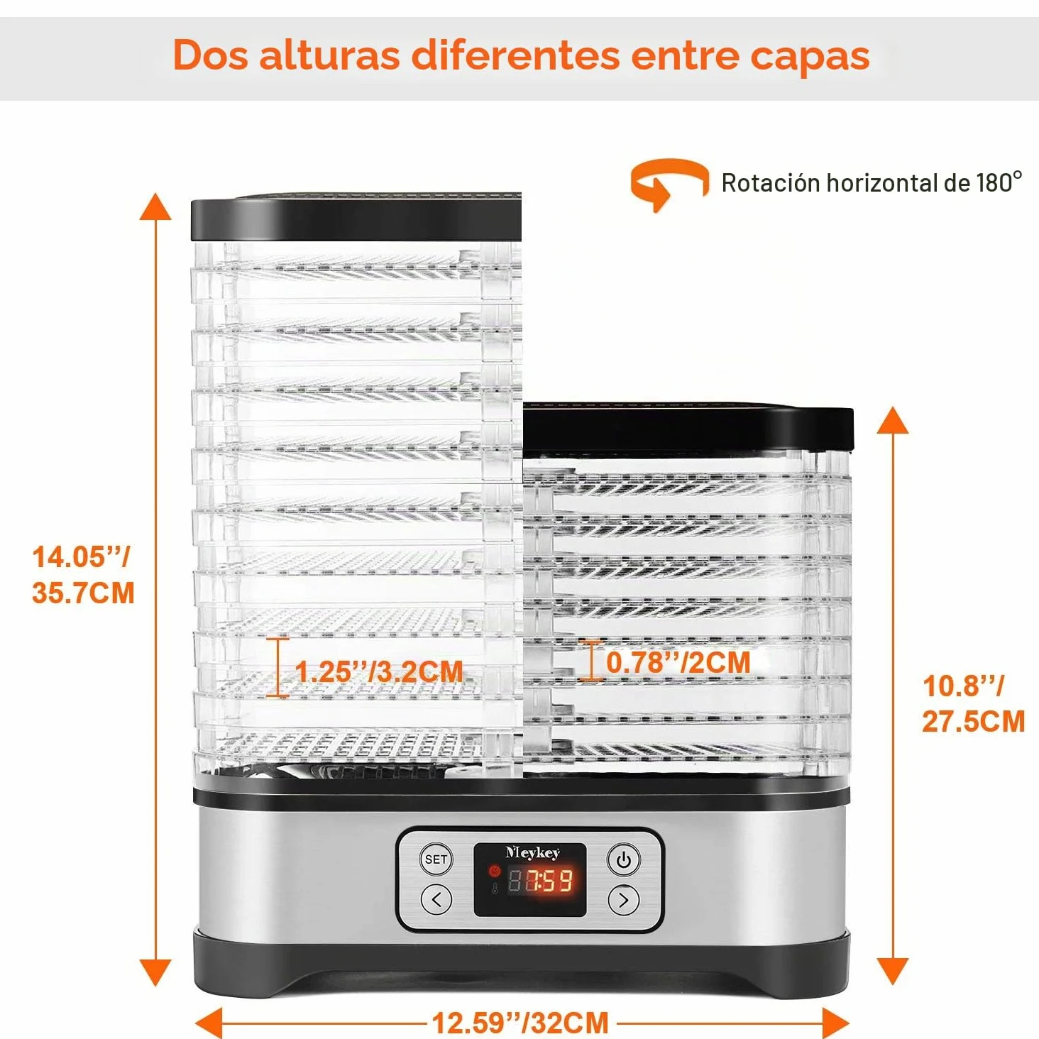 Deshidratador con regulador de temperatura, deshidratador para alimentos, carne, frutas, verduras, deshidratador, sin BPA, 8 niveles/400 W