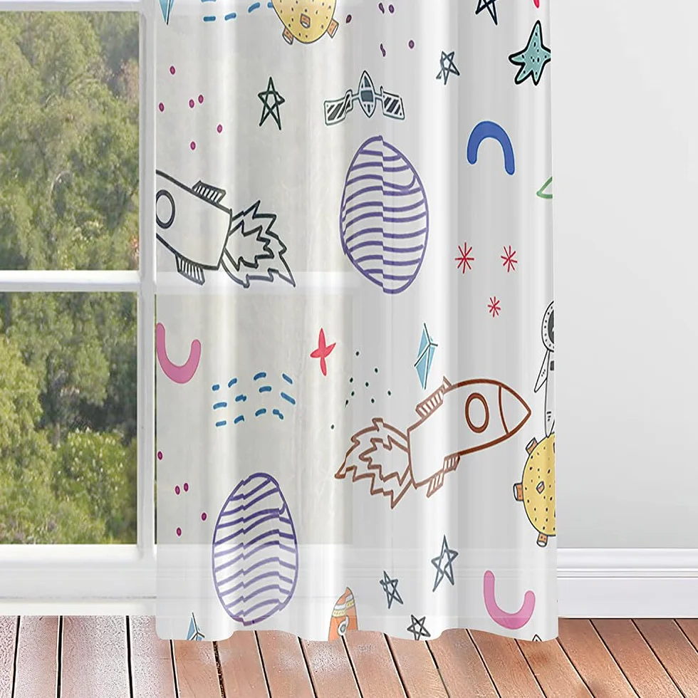 ENEN Cortinas Dormitorio Planeta Espacial 3D Translucidas 2 Piezas 140x160cm