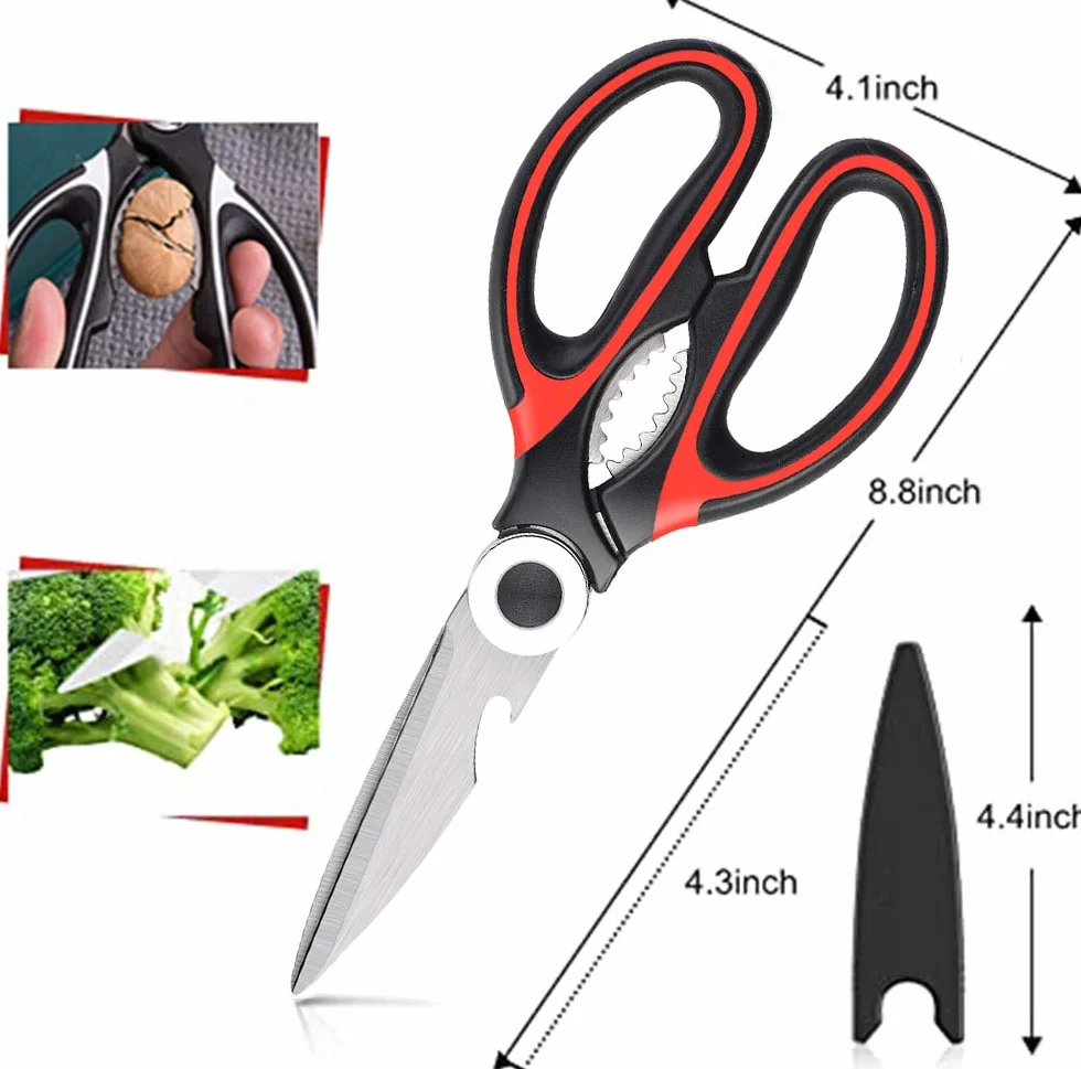 Tijeras de Cocina multifunción(Pack de 2),Acero Inoxidable,con Funda Protectora para Cuchilla,Usado para Cortar Pollo, Pescado, Carne, Vegetales, Hierbas