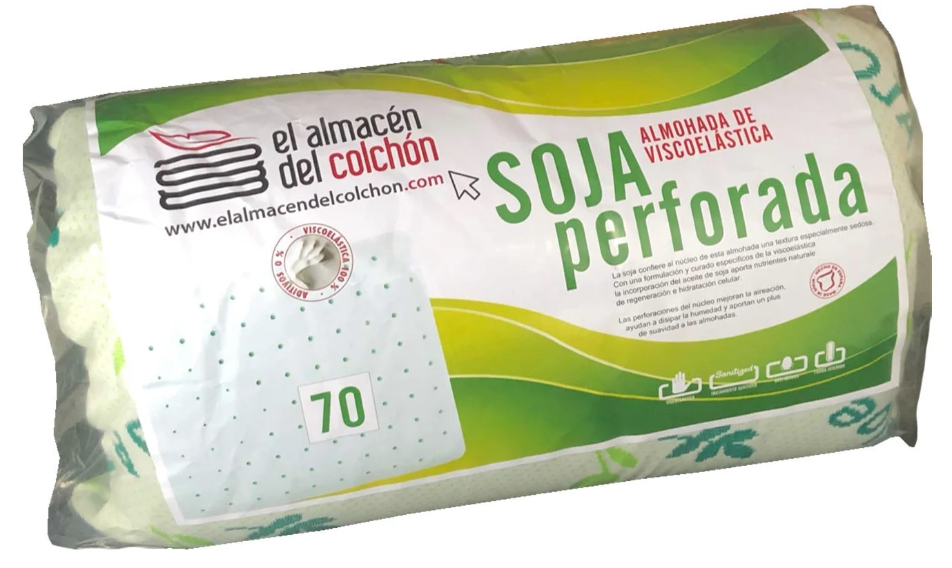 elalmacendelcolchon - Almohada viscoelástica con aceites Naturales y Aloe Vera, Modelo Nature, Viscosoja, Doble Funda, Funda Exterior 100% algodón, Blanca - 150 x 34 cm - Otras Medidas Disponibles