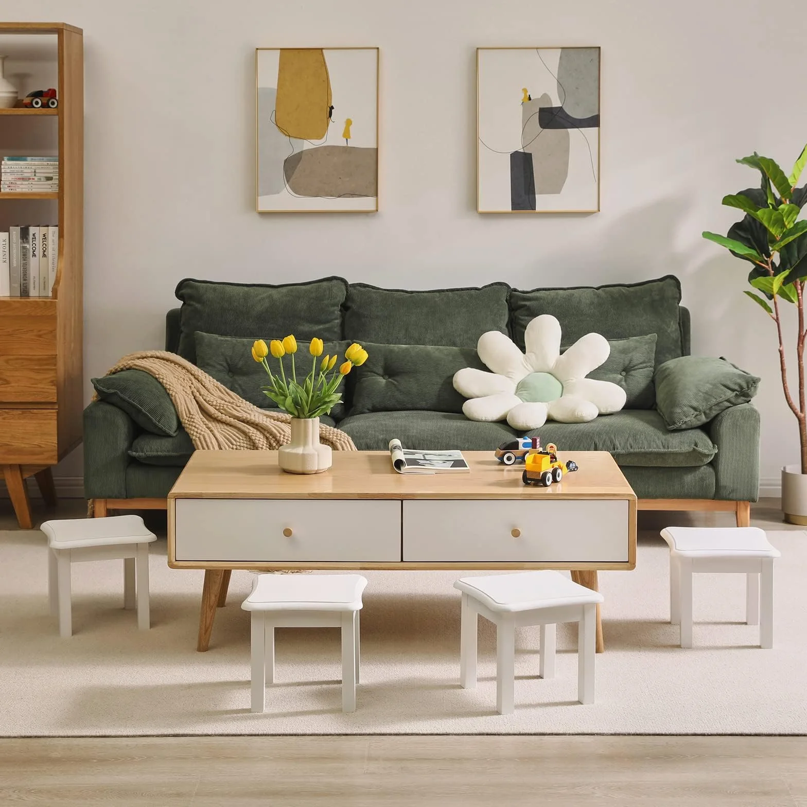 Reposapiés de Madera Pequeño Taburete Banco Blanco