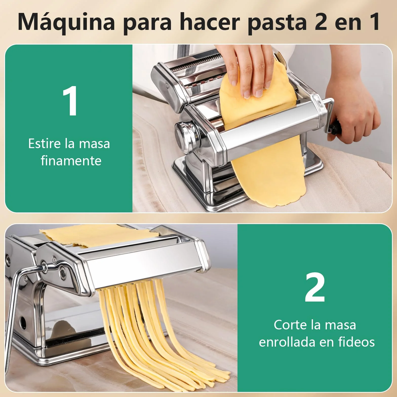 YASHE Máquina de Pasta, Manual Pasta Maker, 7 Grosor Ajustable, 2 Cortador de Masa de Ancho, Acero Inoxidable, Fideos Caseros Bola de Masa Espaguetis