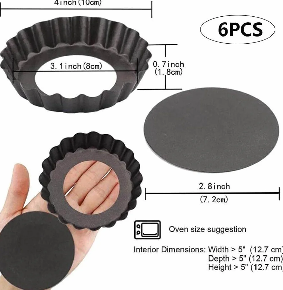 PIQIUQIU Juego de 6 Tartaletas,10 cm Moldes para Magdalenas Galletas Tartaletas, Antiadherentes Molde para Mini Quiche,extraíble Loose Bottom Tart Pie,Tarta,
