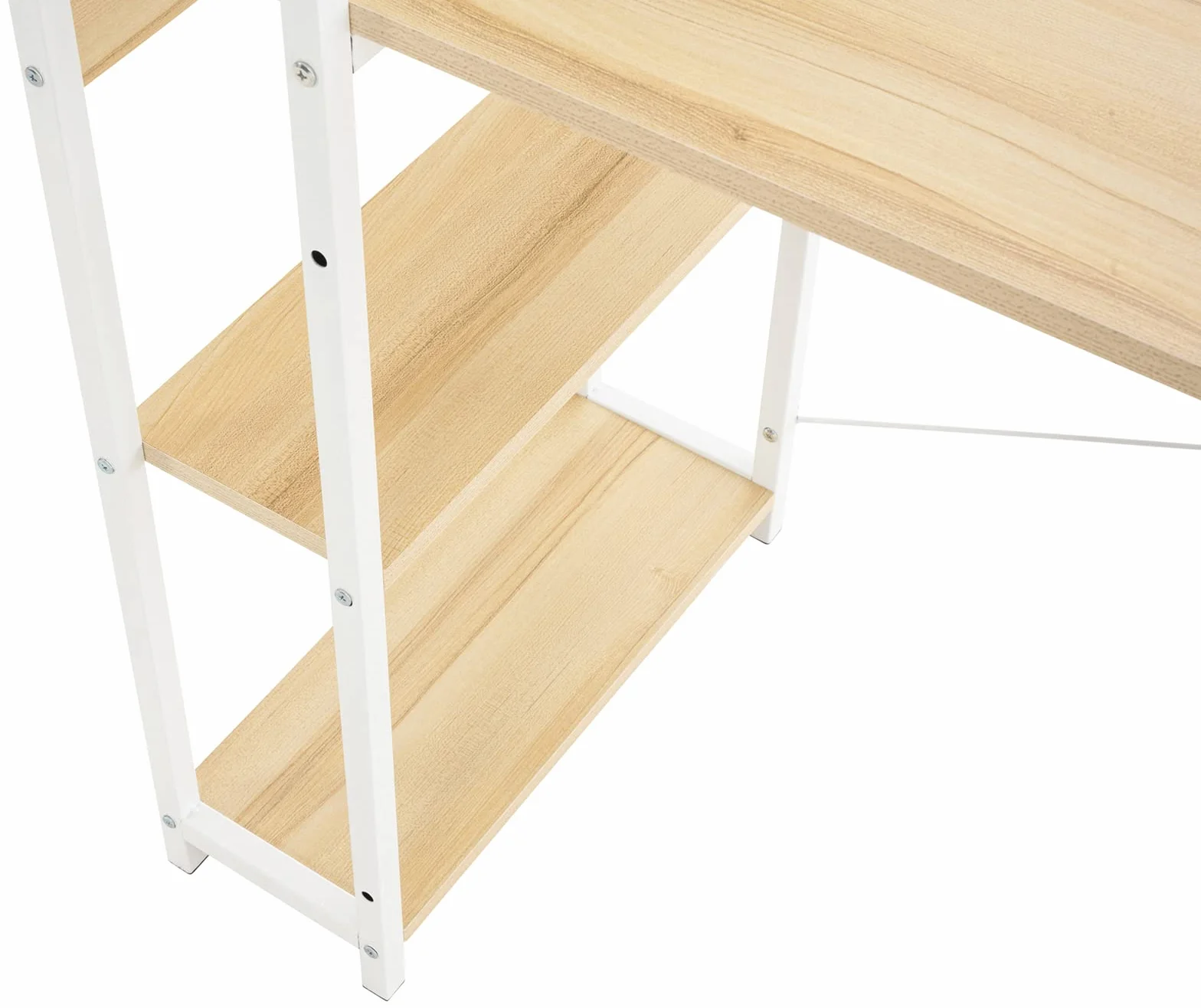 CLP Escritorio PoE De Madera con Estantería Lateral Movible I Mesa De Estudio con Estructura Metálica & 4 Estantes, Color:Arce