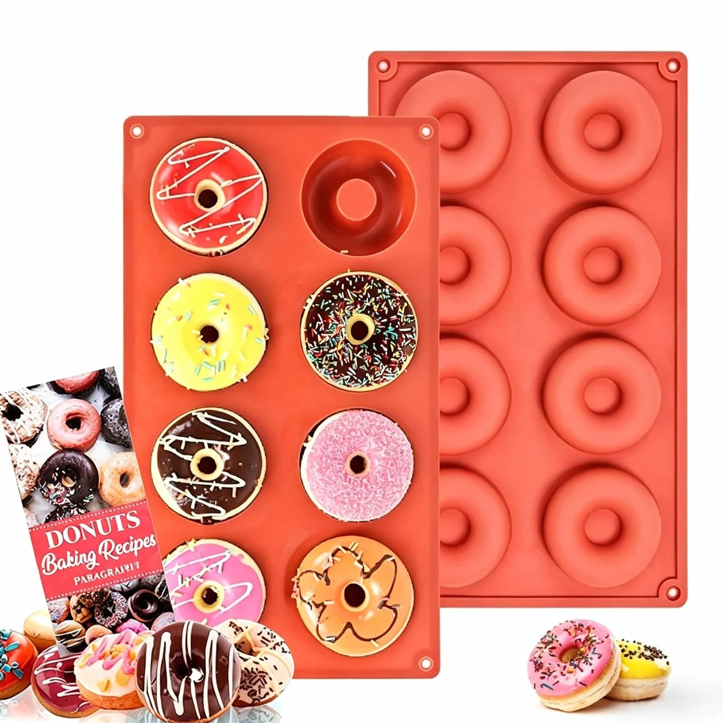 2 Moldes de Silicona para Donuts 8 Cavidades | Molde Reutilizable para Hornear Donas, Cupcakes, Pasteles, Galletas y Gelatina | Moldes para Repostería Casera Antiadherentes