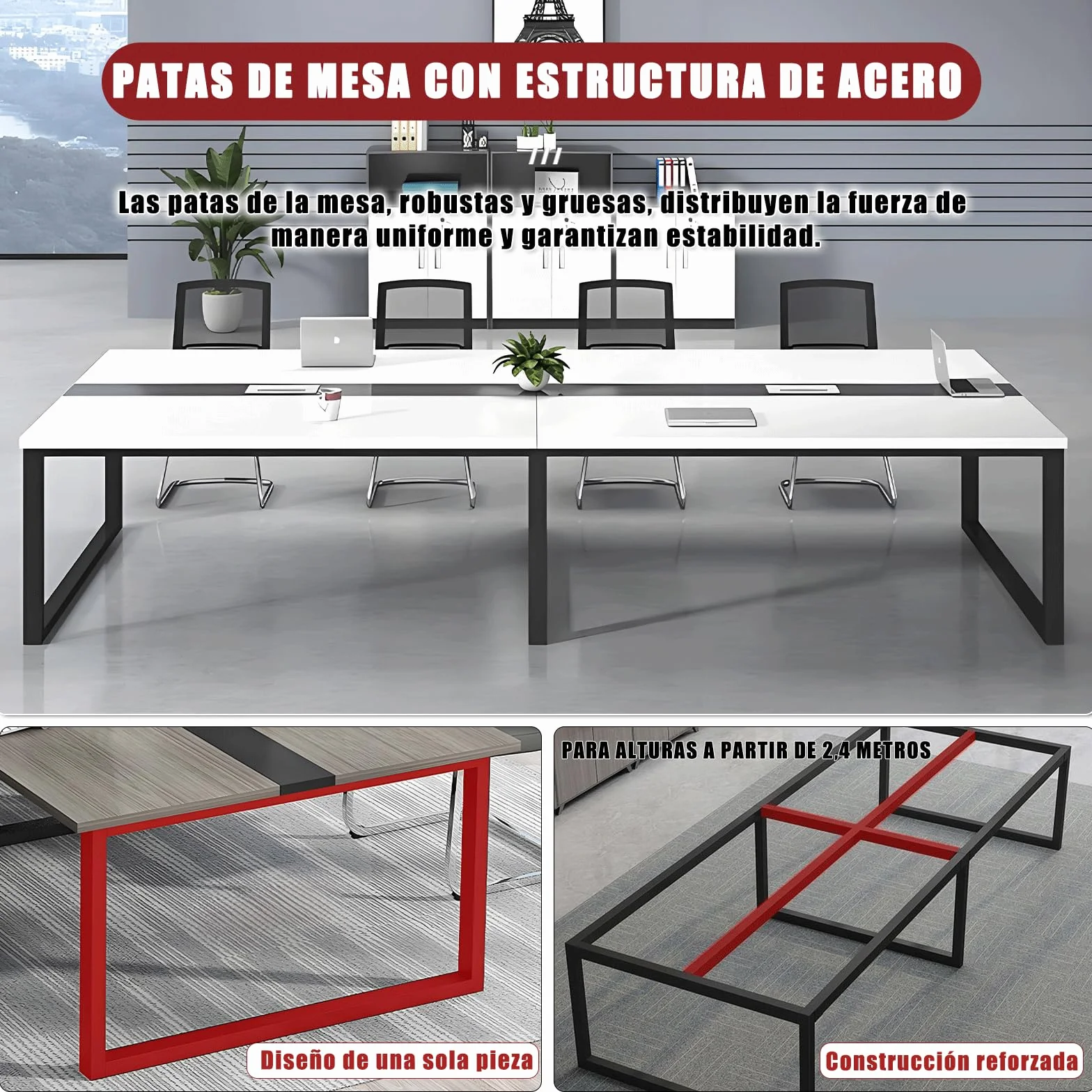 Mesa de Conferencias Grande para Oficinas – Mesa de Reuniones para Muchas Personas, Diseño de Madera, Fácil Montaje, Espacio Amplio para Seminarios y Aulas (Sillas No Incluidas)