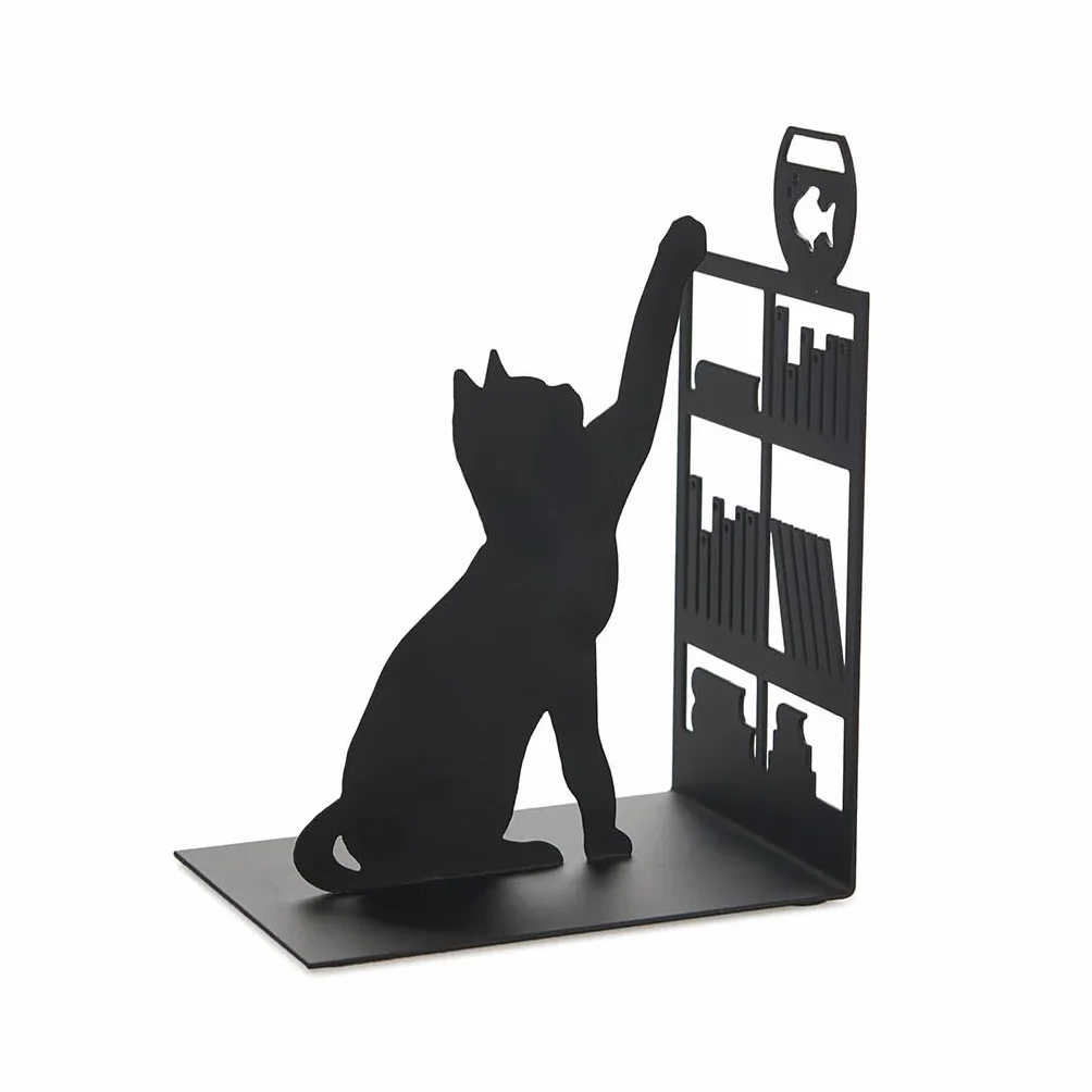 Balvi Sujetalibros Fishing Cat Color Negro Sujetalibros Decorativo con Figura de Gato, libreria y pez