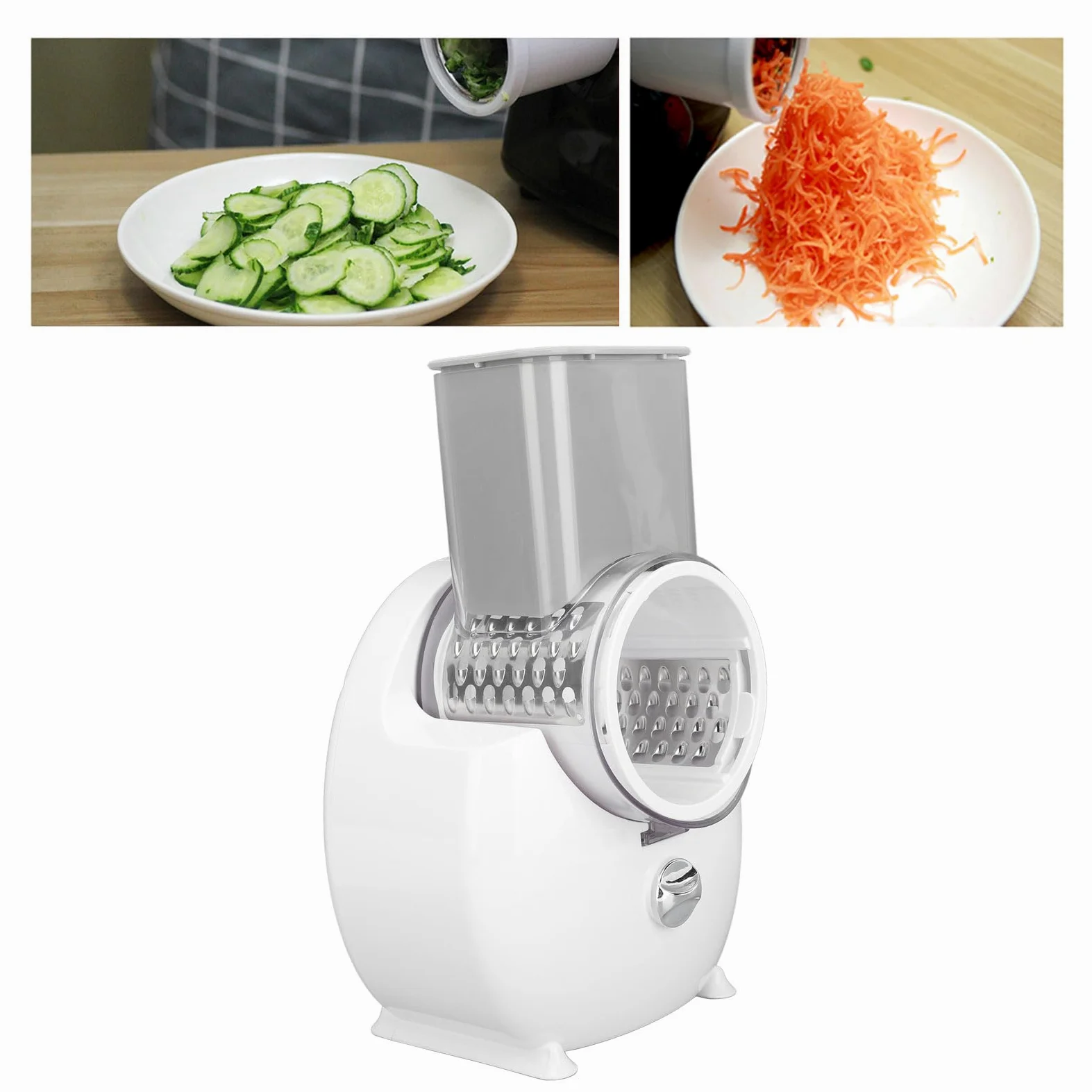 Rallador Eléctrico Eficiente y sin Esfuerzo, Acero Inoxidable, Operación con unToque, Diseño Versátil para Frutas, Verduras, Quesos con Batería, Ideal para Cocina Casera,