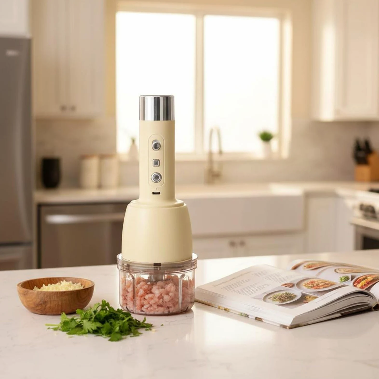 Eléctrica Procesador Licuadora con Bomba de Vacío Mincado Eficiente y Verduras Piezas Desmontables Diseño Portátil Adecuada para Cocina Doméstica Camping Viajes Conservación de Alimentos