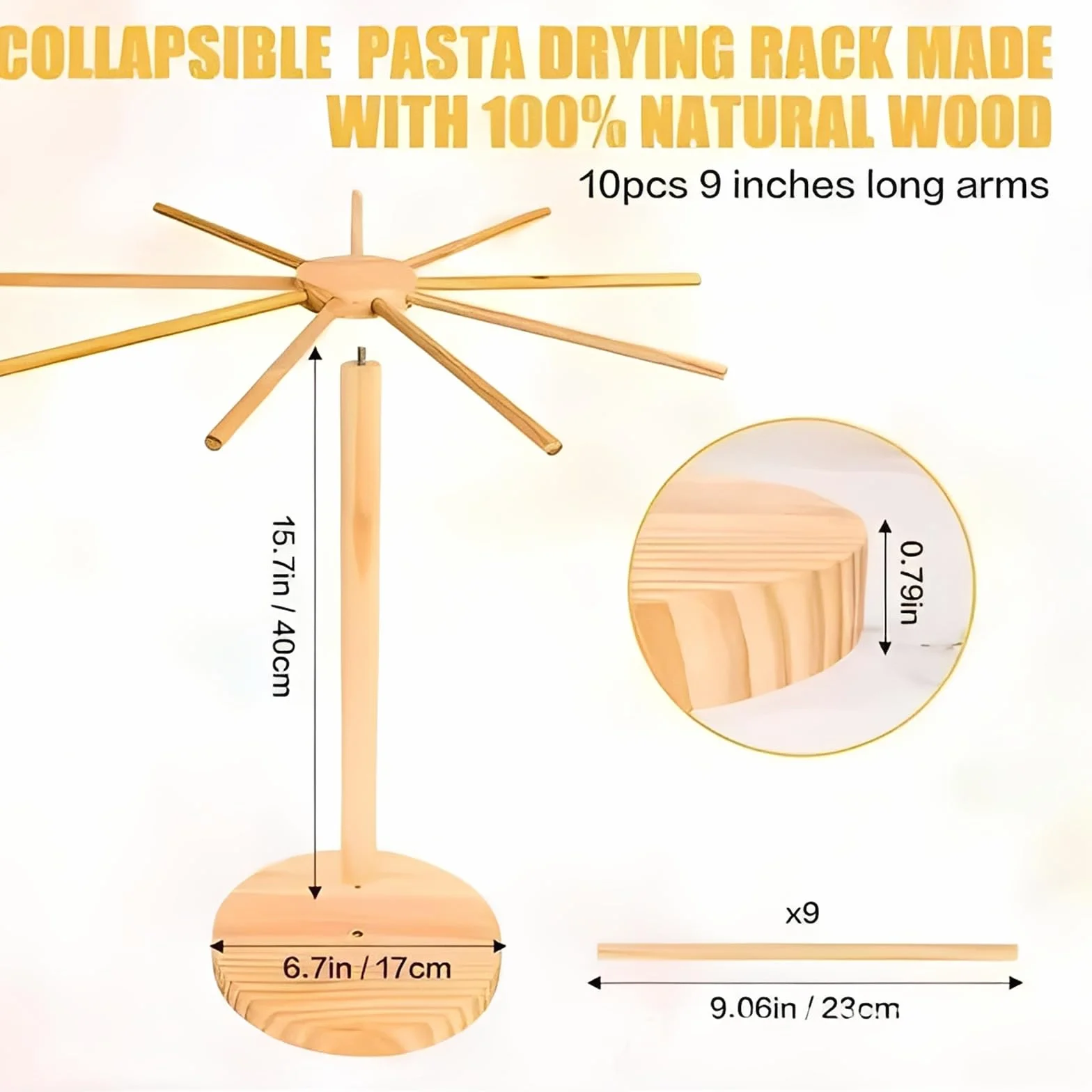Soporte para Secado de Pasta | Secador de Pasta 9 Barras Plegable, Estante para Fideos Frescos y Caseros | Utensilio de Cocina para Colgar Pasta Hecha a Mano