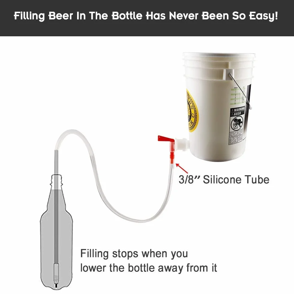 Magiin Beer Bottle Filler with Nylon Cleaning Brush, Llenadora de Botellas de 304 Acero Inoxidable,13.7 Inch, Embotellado Relleno para Cerveza, Vino Casera