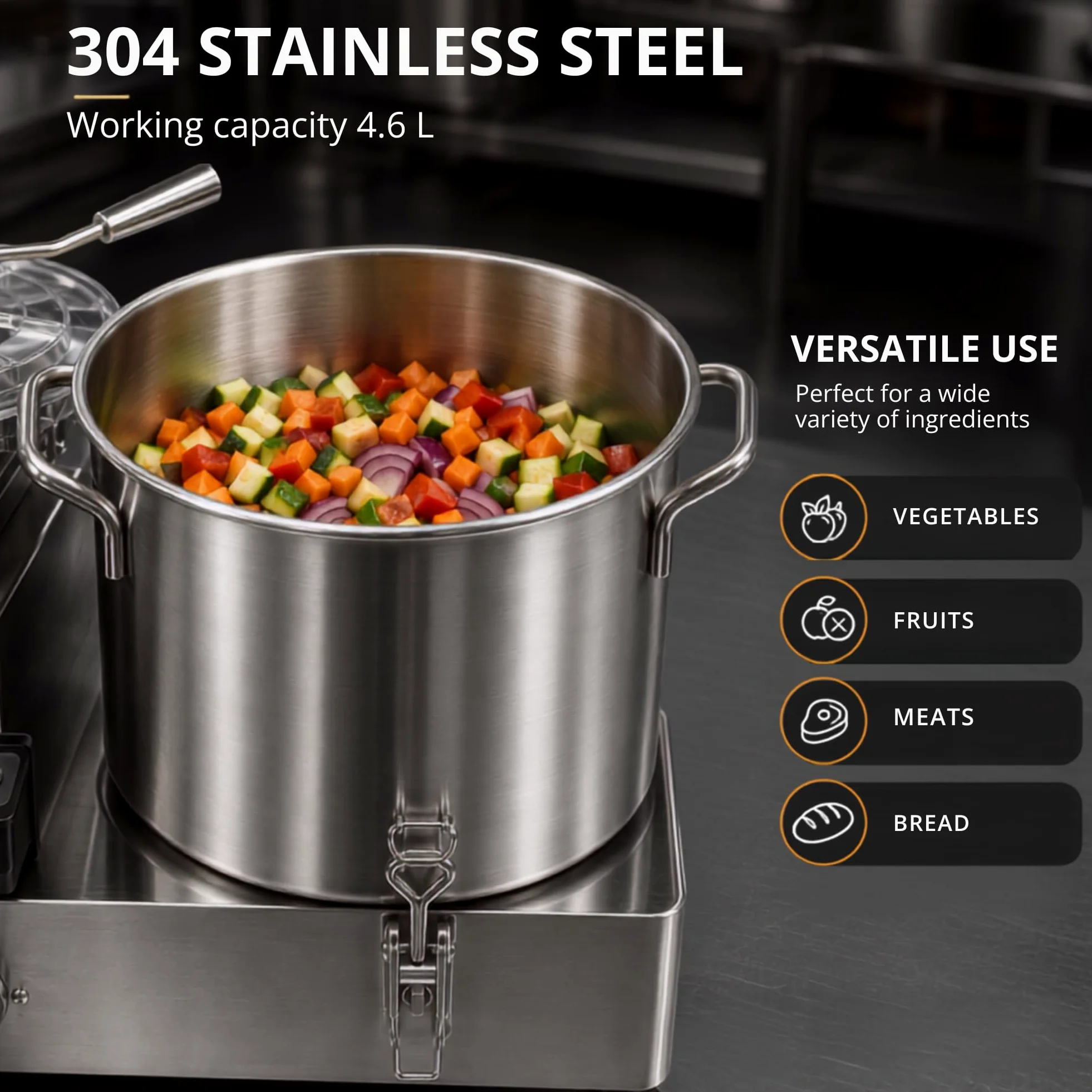 Picadora de Alimentos Industrial. Trituradora Profesional Acero Inoxidable | Procesador de Alimentos Comercial con Enchufe EU ,1800W, Control de Velocidad, Tapa de Seguridad y Cuchillas 4Cr13