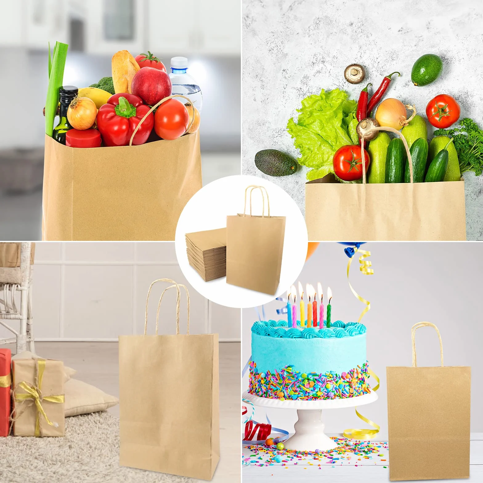 Avesteir 40 Piezas Bolsas Papel Kraft 16x22x8 cm, Bolsas de Papel Pequeñas con Asas, Bolsa Kraft de Chuches Marrón para Embalaje de Regalo, Fiestas de Cumpleaños, Compras, Bodas, Navidad, 1.0 unidad