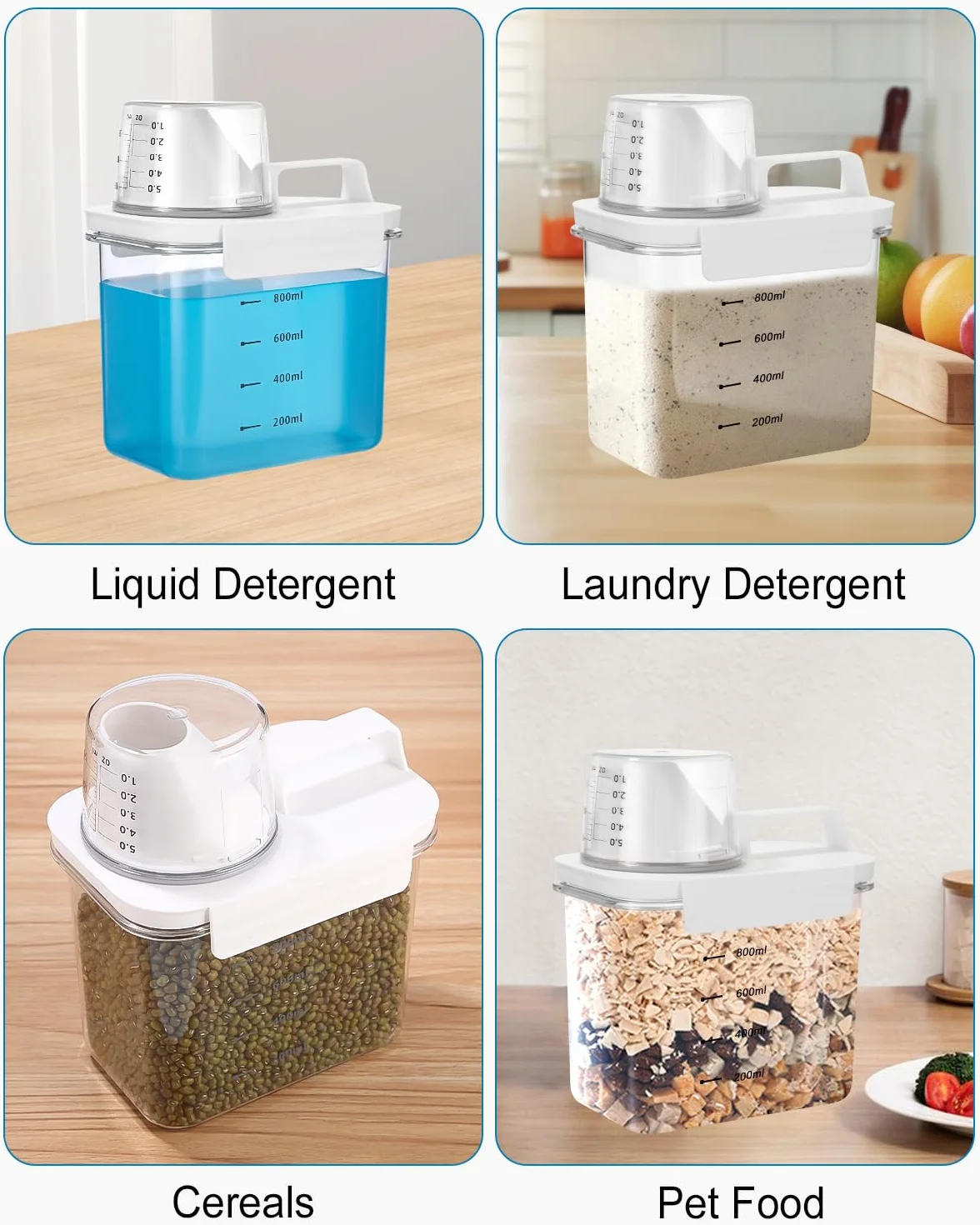Dispensador de detergente hermético con vaso medidor, caja de almacenamiento hermética de detergente en polvo, caja de almacenamiento para detergente, caja de Almacenamiento con Vaso Medidor 1100 ml