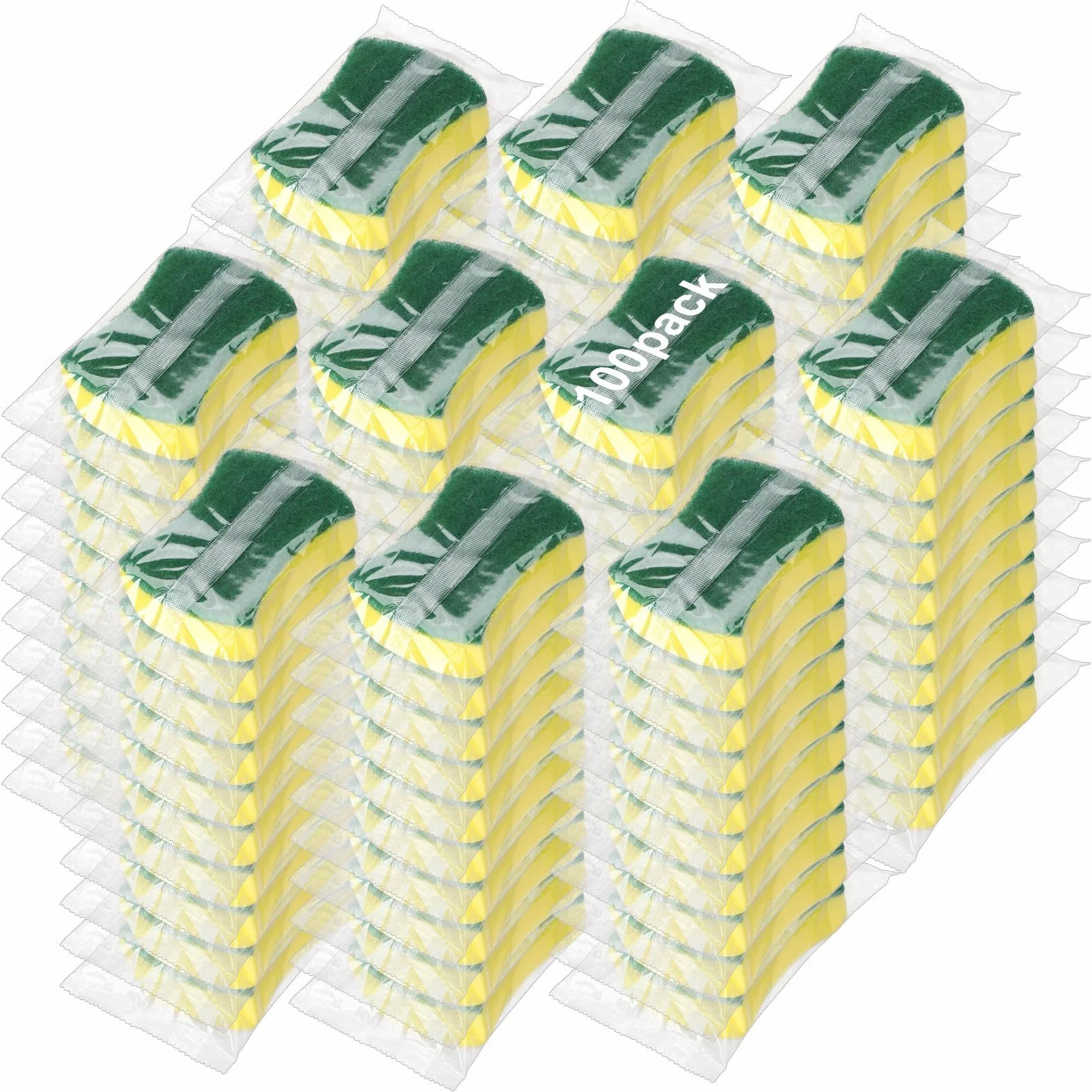 100 esponjas envueltas individualmente, sin comprimir, antiarañazos, para limpieza del hogar, platos, cocina, Airbnb, apartamento, coche, bicicleta, color verde