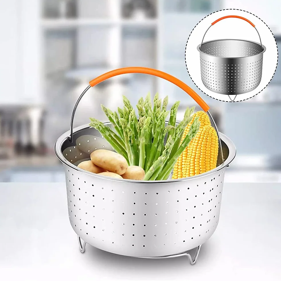 Cesta de Vapor Acero Inoxidable, Cesto Accesorio para Cocción, Cesta de Vapor de Vegetales, Multiusos Cesto de Limpieza de Frutas con Mango de Silicona para Cocinas, Restaurantes (8QT)