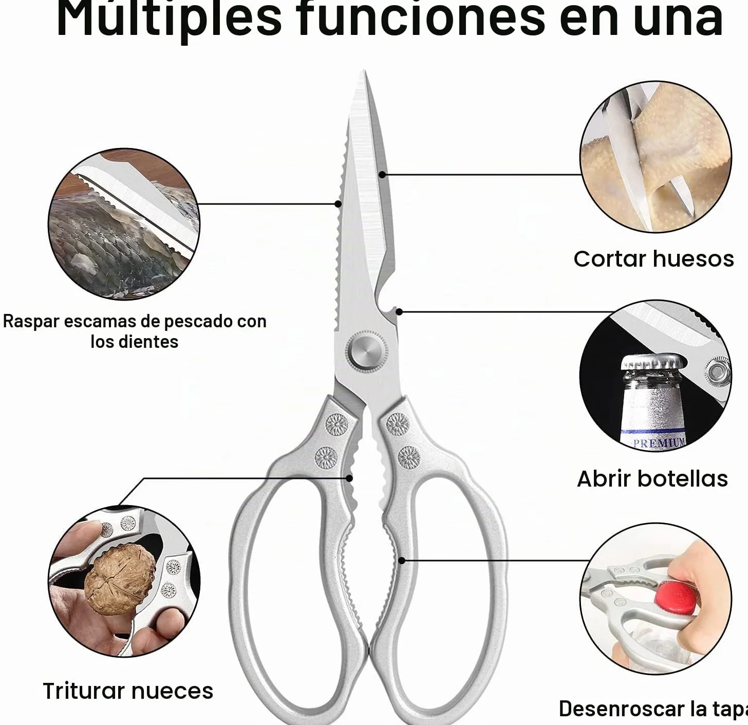 CGBE Tijeras Cocina, Resistentes, Muy Afiladas, Tijeras Cocina Multifunción Acero Inoxidable, Tijeras Multiusos para Aves, Carne, Pescado, Huesos, Pollo, Barbacoa, Verduras
