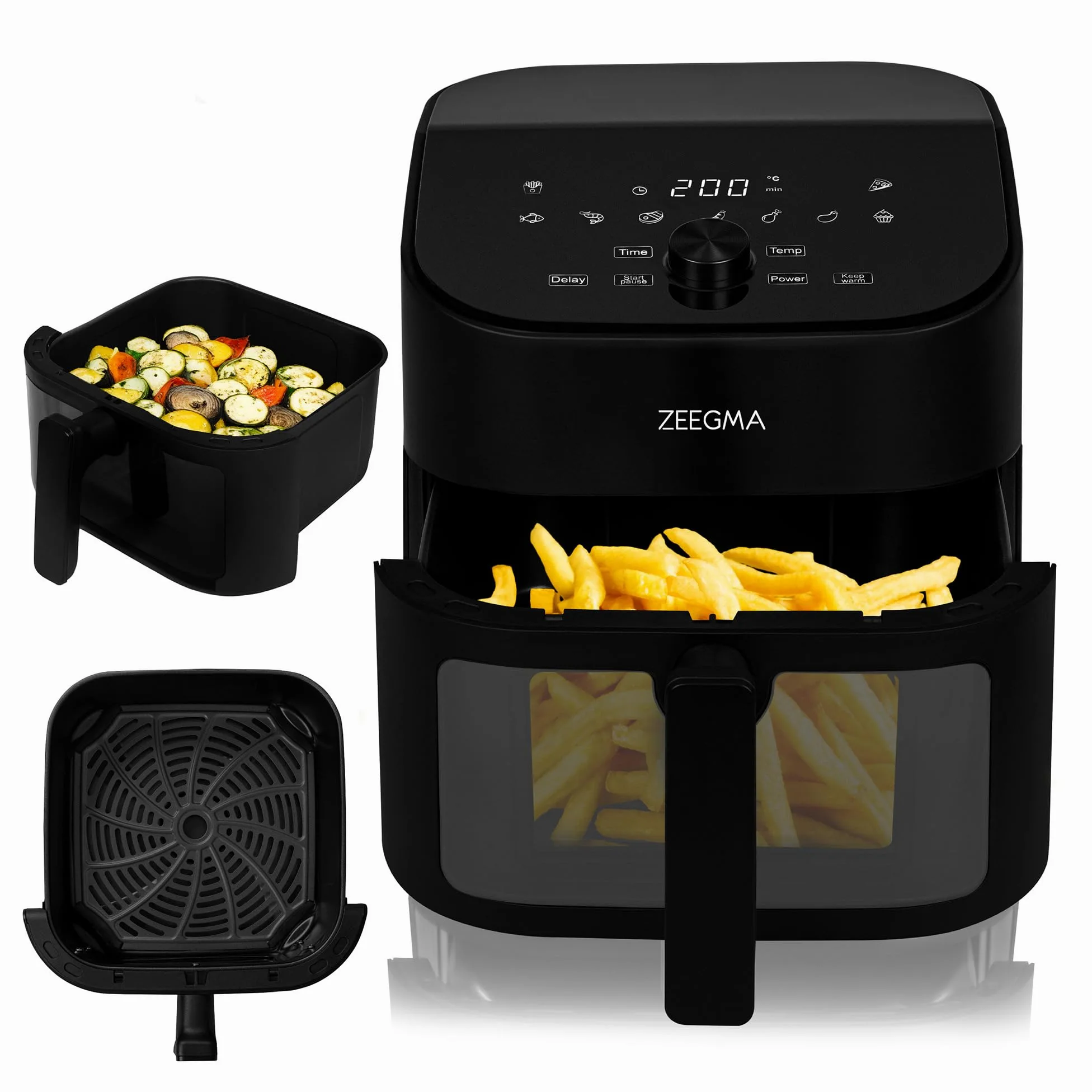 Freidora de Aire Zeegma Knapper Chef 6,5L - Cocina Saludable sin Aceite con 10 Programas Automáticos, 1600W, Calentamiento Rápido en 60s, Pantalla Táctil LCD, Fácil de Limpiar