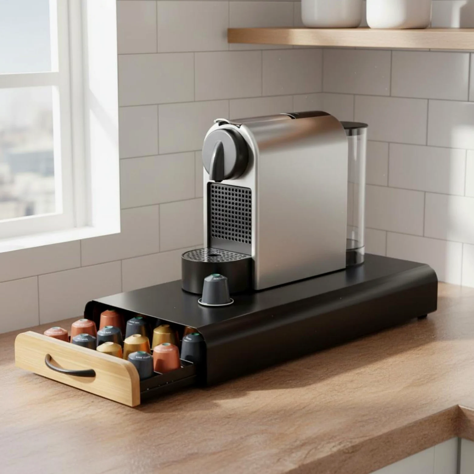 Soporte bajo Cafetera Metal Organizador de Cápsulas Fácil Acceso Portacápsulas