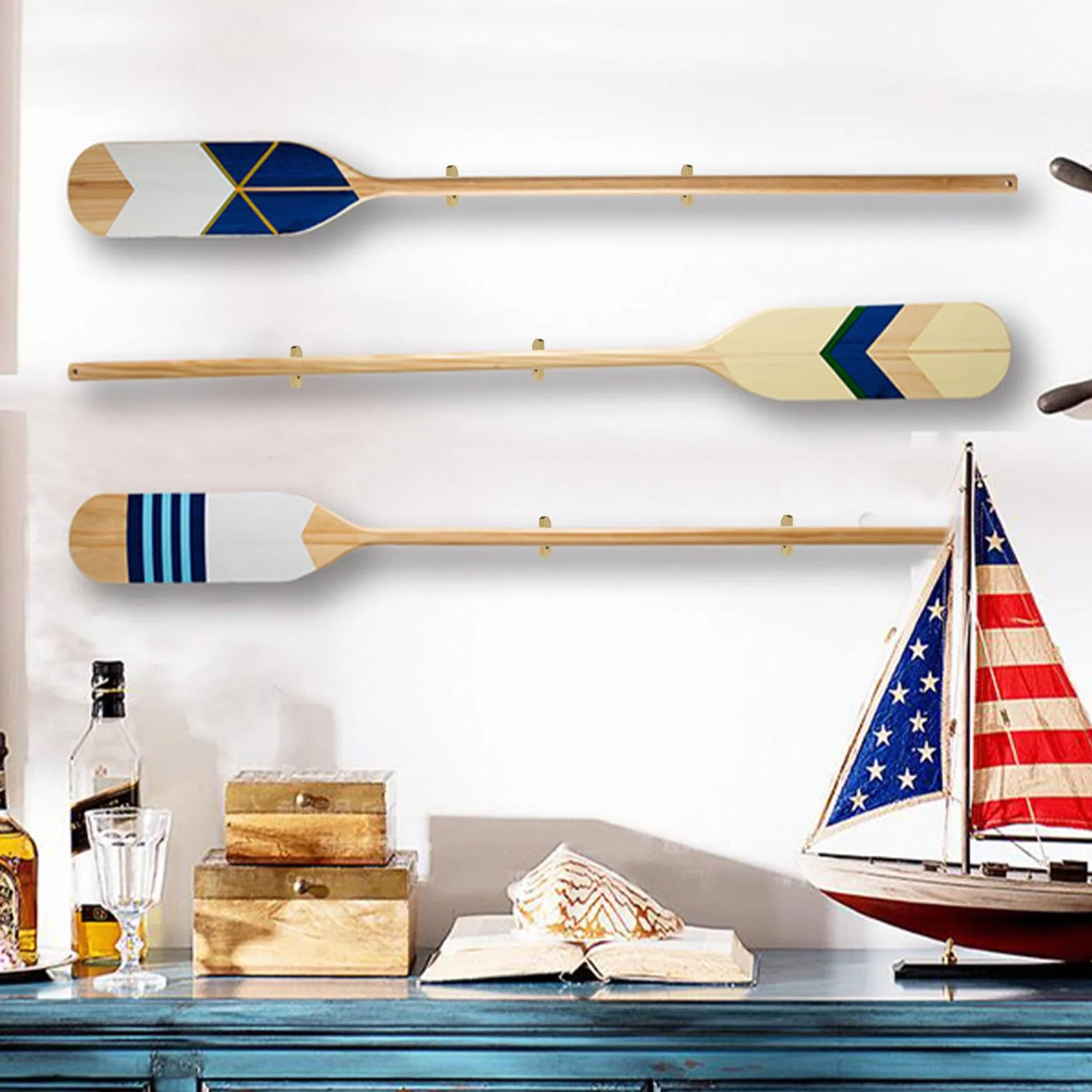MOROBOR Soporte de madera para remos 4 unidades colgar en la pared kayak canoa barco