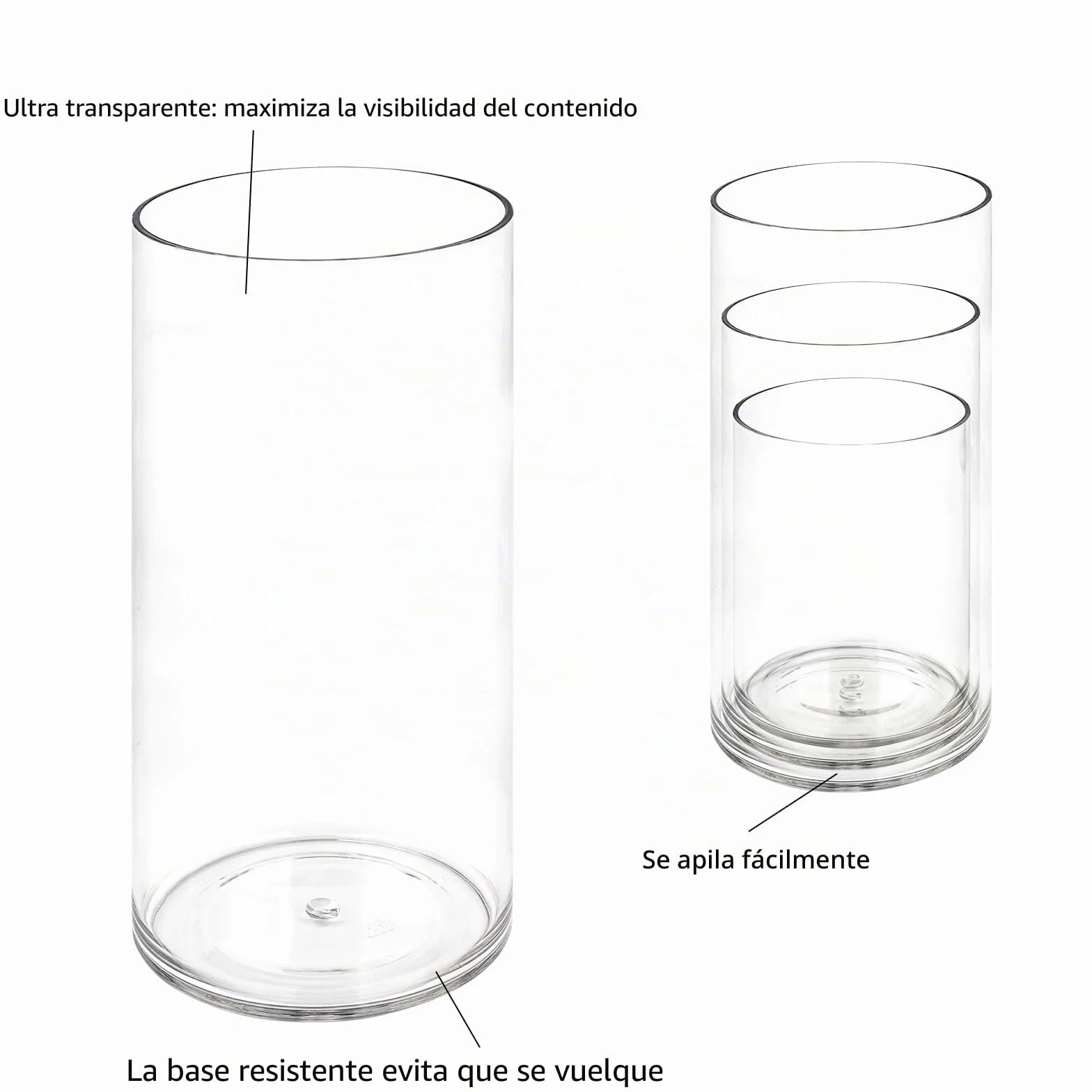 Olrla Jarrones cilíndricos transparentes, juego de 3 piezas, jarrones pequeños de acrílico para decoración de mesa de boda, decoración del hogar, decoración de oficina, irrompible