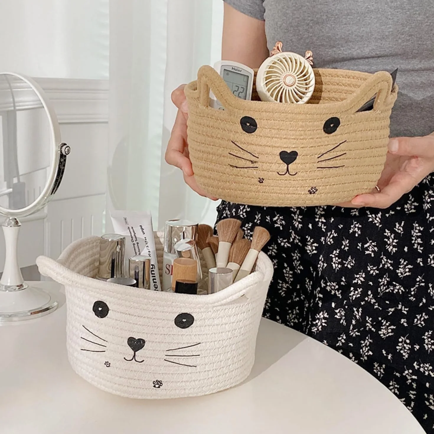 Cesta de Almacenamiento Tejida de Algodón para Gatos, Amarillo