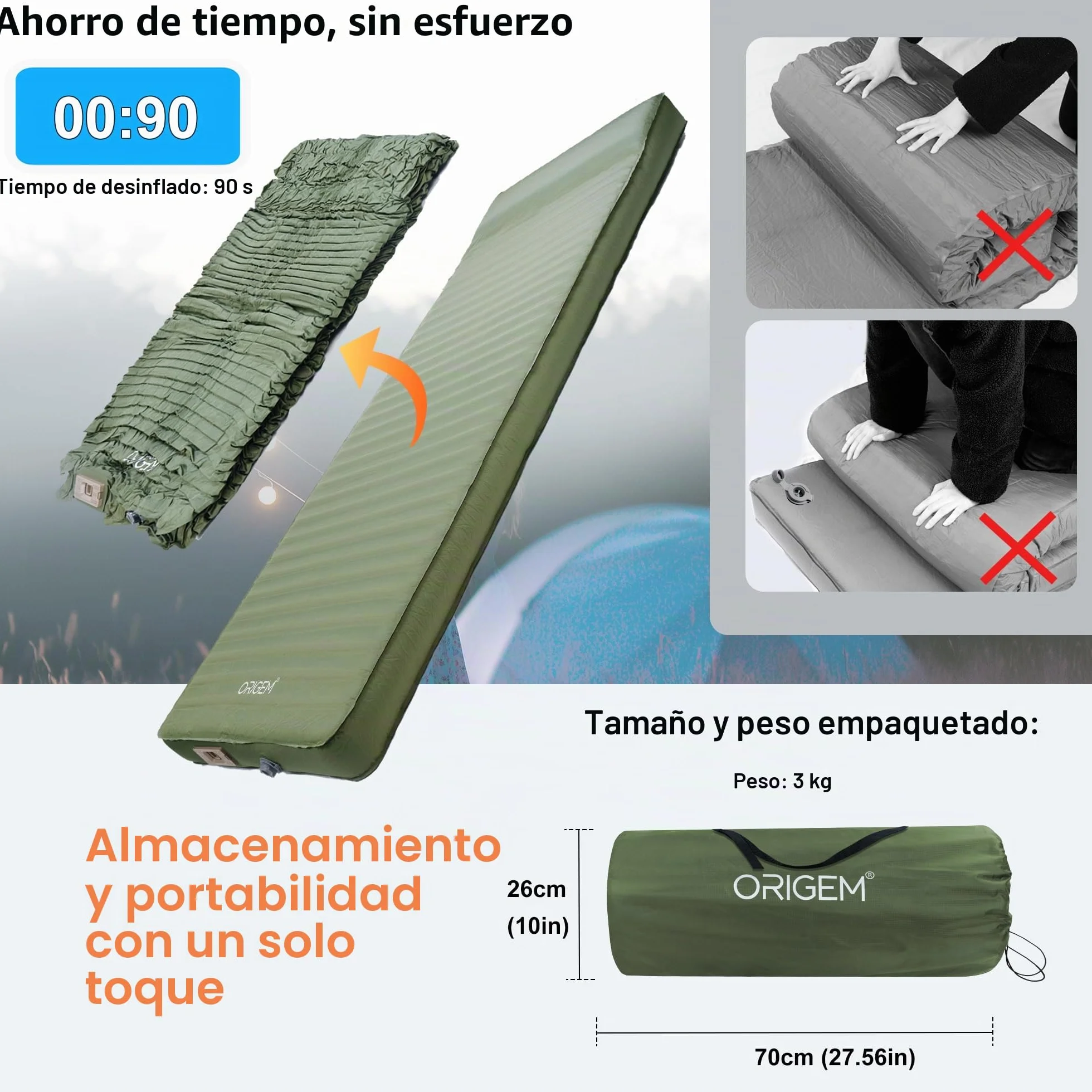 Origem Esterilla Camping Autoinflable 10CM Espesor Colchón Hinchable con Bomba Eléctrica