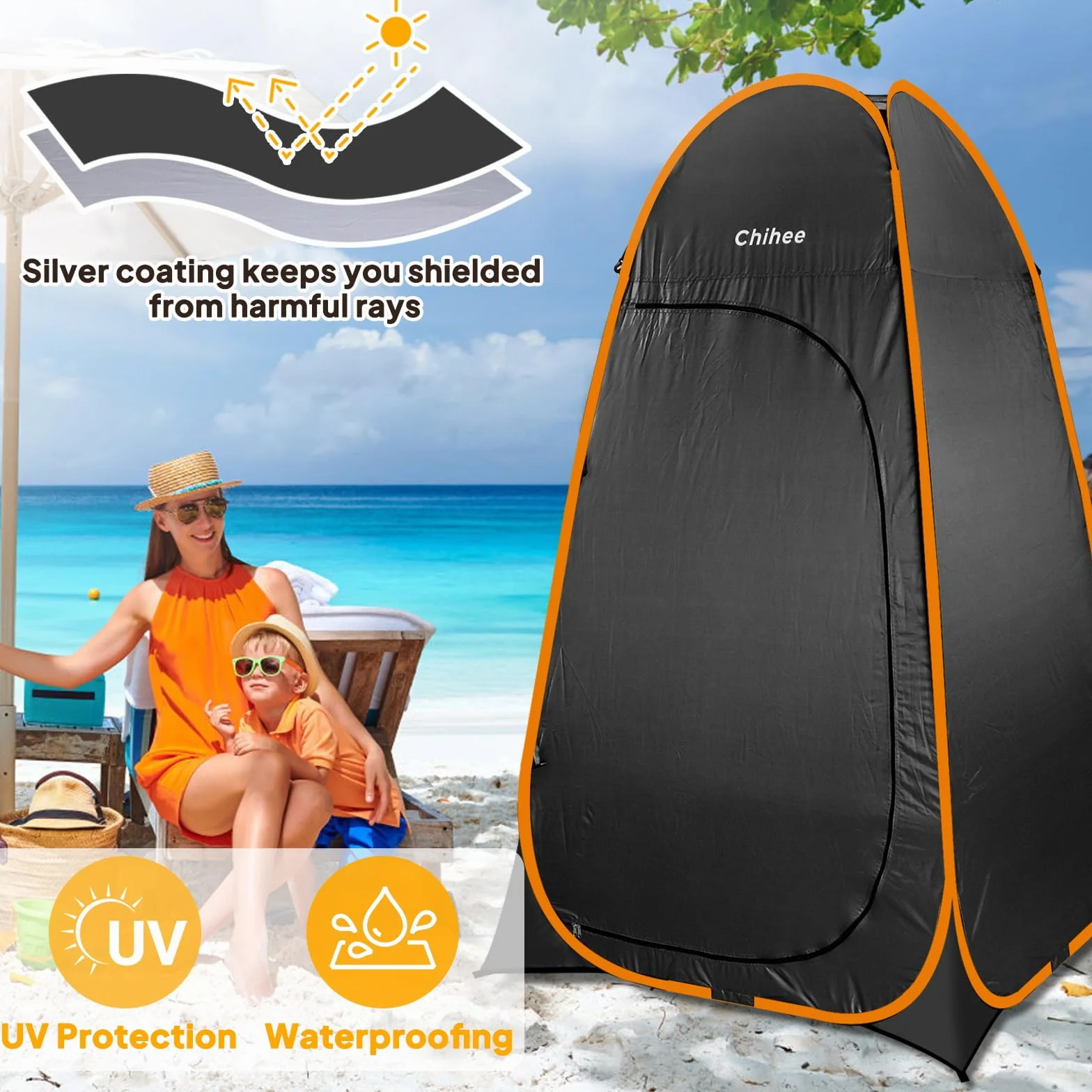 Chihee Pop Up Tienda de Baño Camping Portátil 1 Habitación Cabina Ducha Vestidor Plegable Negro