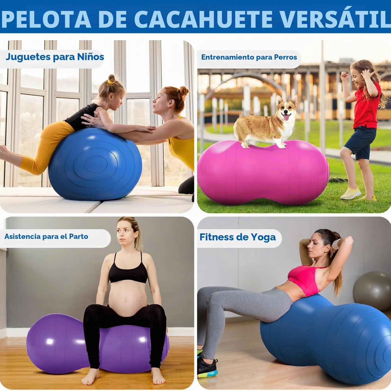 DASKING Pelota Pilates Cacahuete 45x90cm Antideflagrante Balon Yoga con Bomba Aire Peanut Ball para Embarazadas Niños Entrenamiento Equilibrio