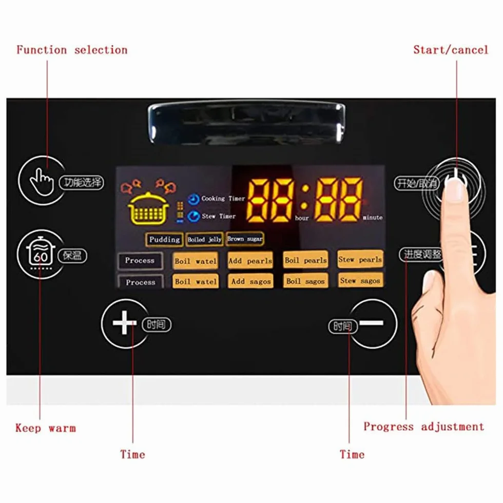 Olla de Perlas Comercial Totalmente automática de 900 W, Olla de Perlas automática con Gran Capacidad, Cocina de Bolas de Taro de Tapioca con Pantalla táctil para Perlas, pudines, Taro, Simi