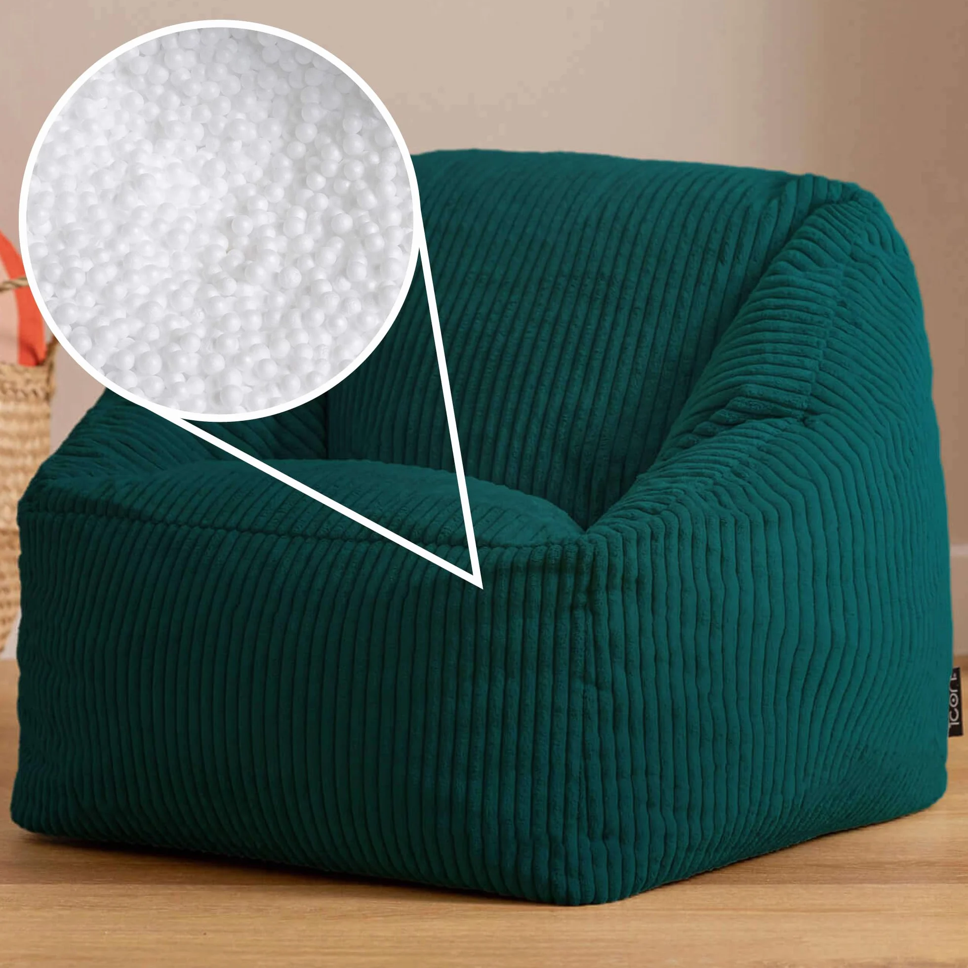 Icon Morgan Puff Infantil, Suaves y Cómodos Tela de Pana, Puff con Relleno Includio, Sillas Infantiles, Sillon Niños Infantil para Decoracion Habitacion Niña o Niño, Verde Azulado